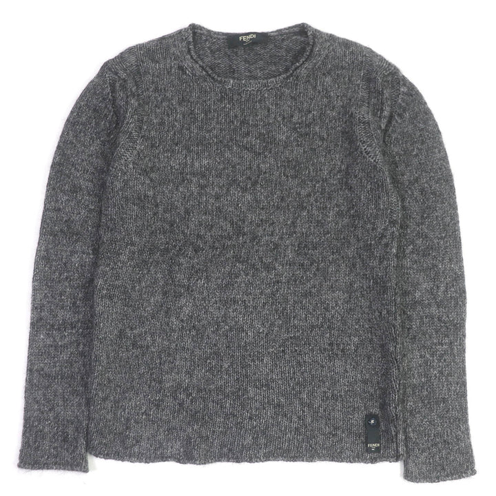 Fendi Mohair Angora Blend Ribbed Knit Sweater Gray