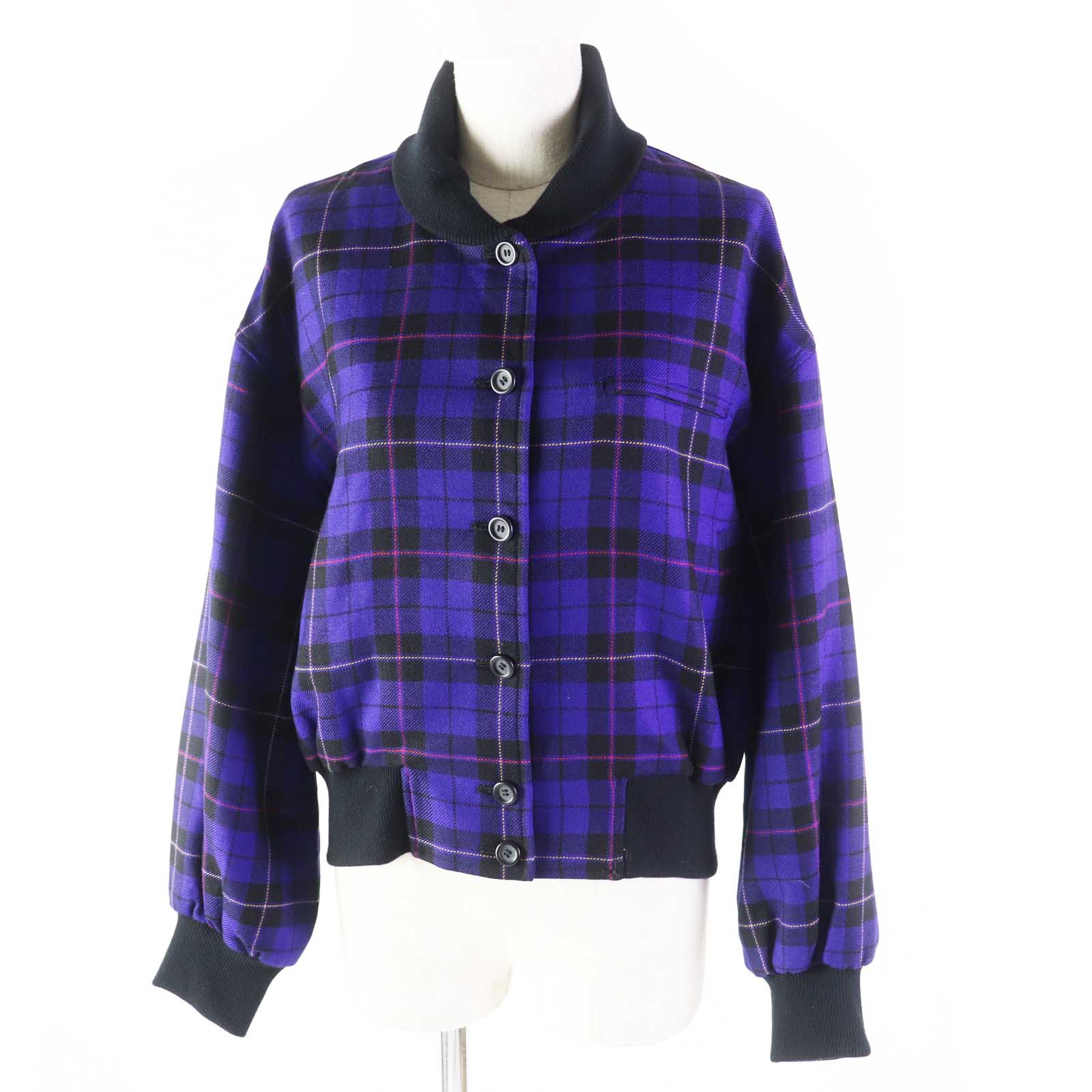 Dior Vintage Wool Check Blouson Purple M Women