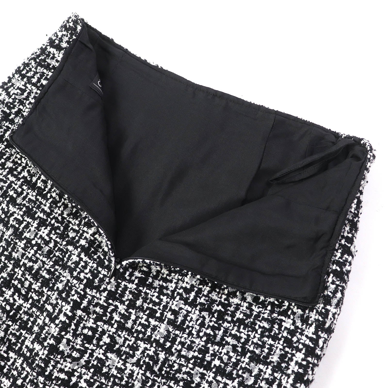 Chanel Tweed Tight Skirt Black White 36