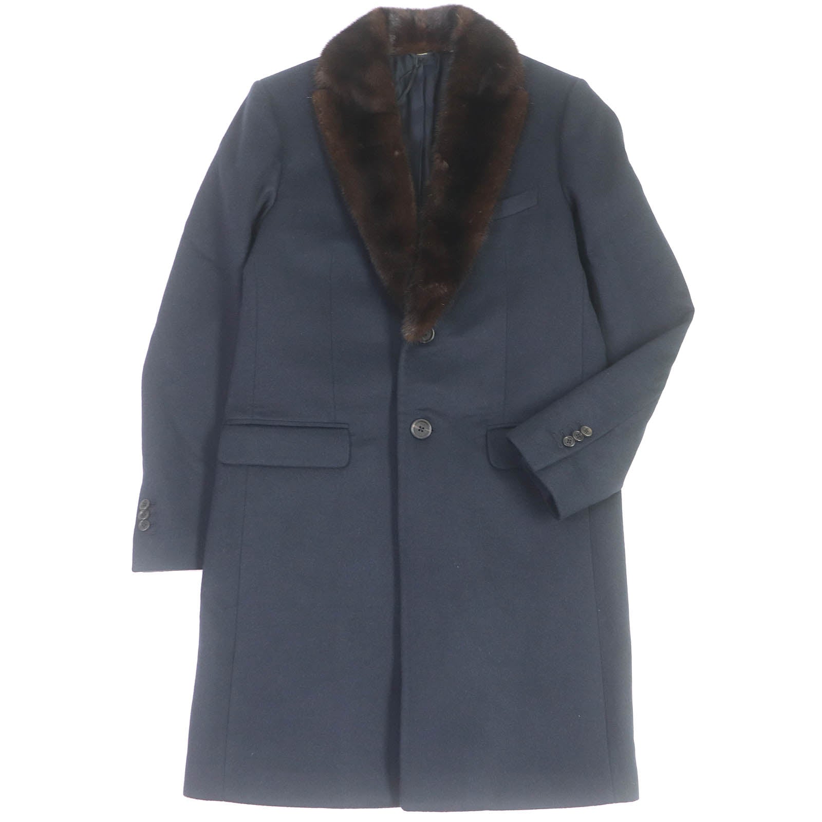 Fendi Wool Cashmere Mink Fur Chester Coat Navy