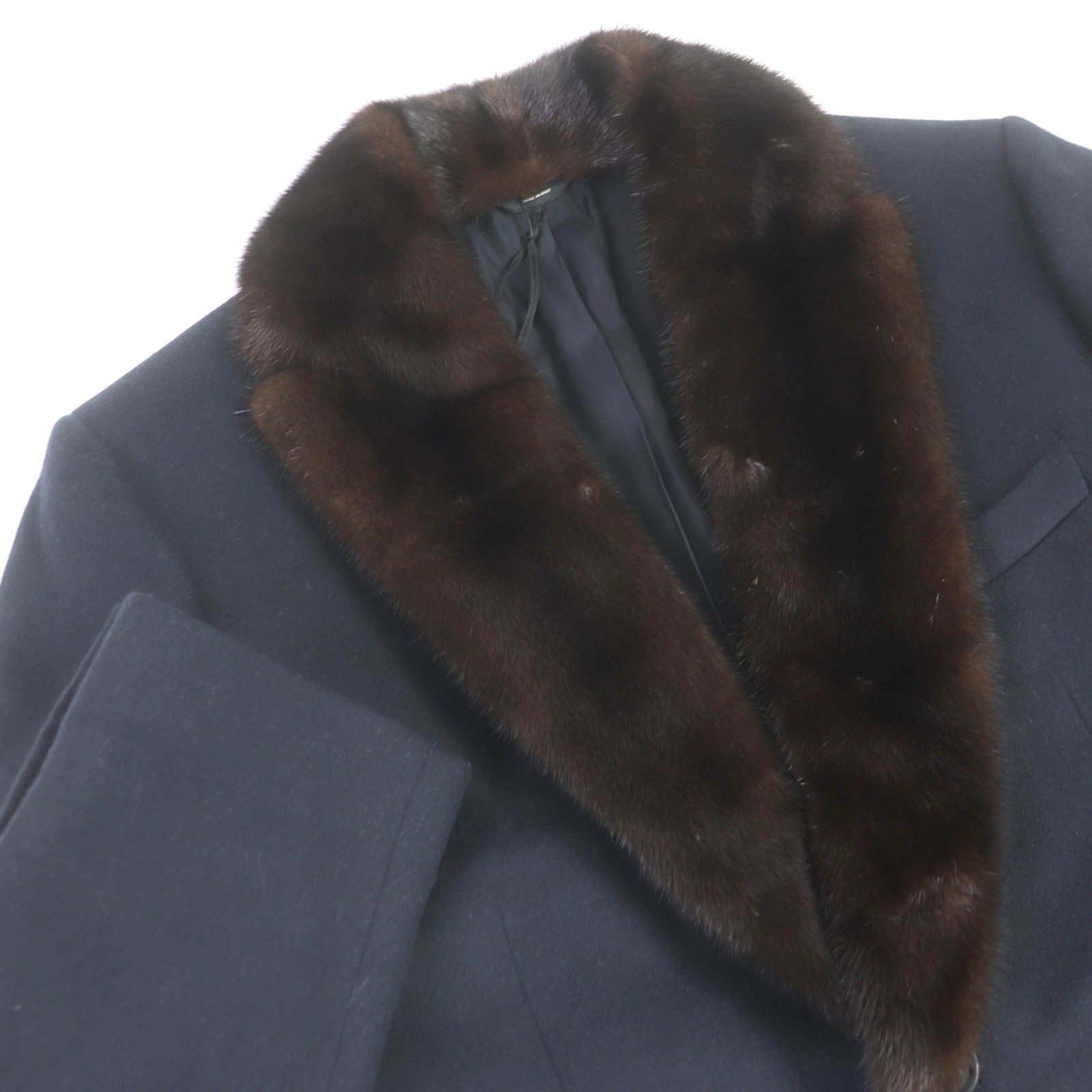 Fendi Wool Cashmere Mink Fur Chester Coat Navy