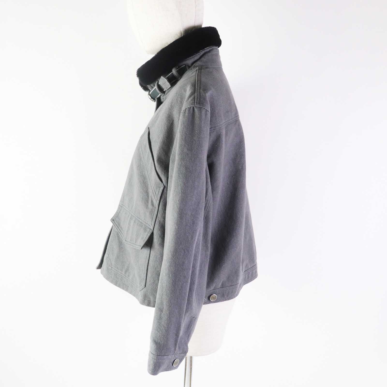 HERMES Leather Patch Bomber Jacket Gray 36