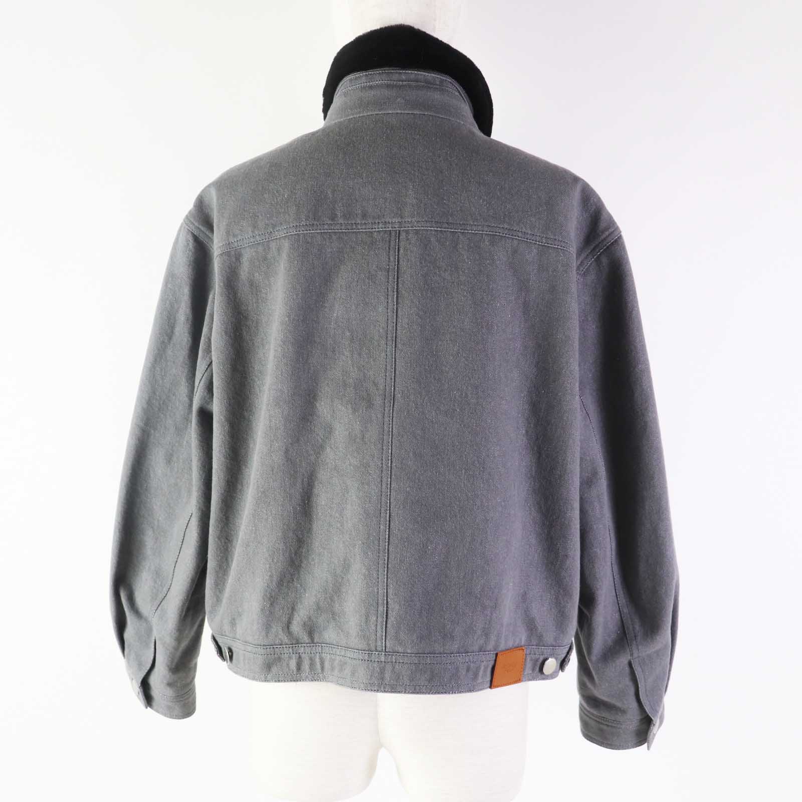 HERMES Leather Patch Bomber Jacket Gray 36