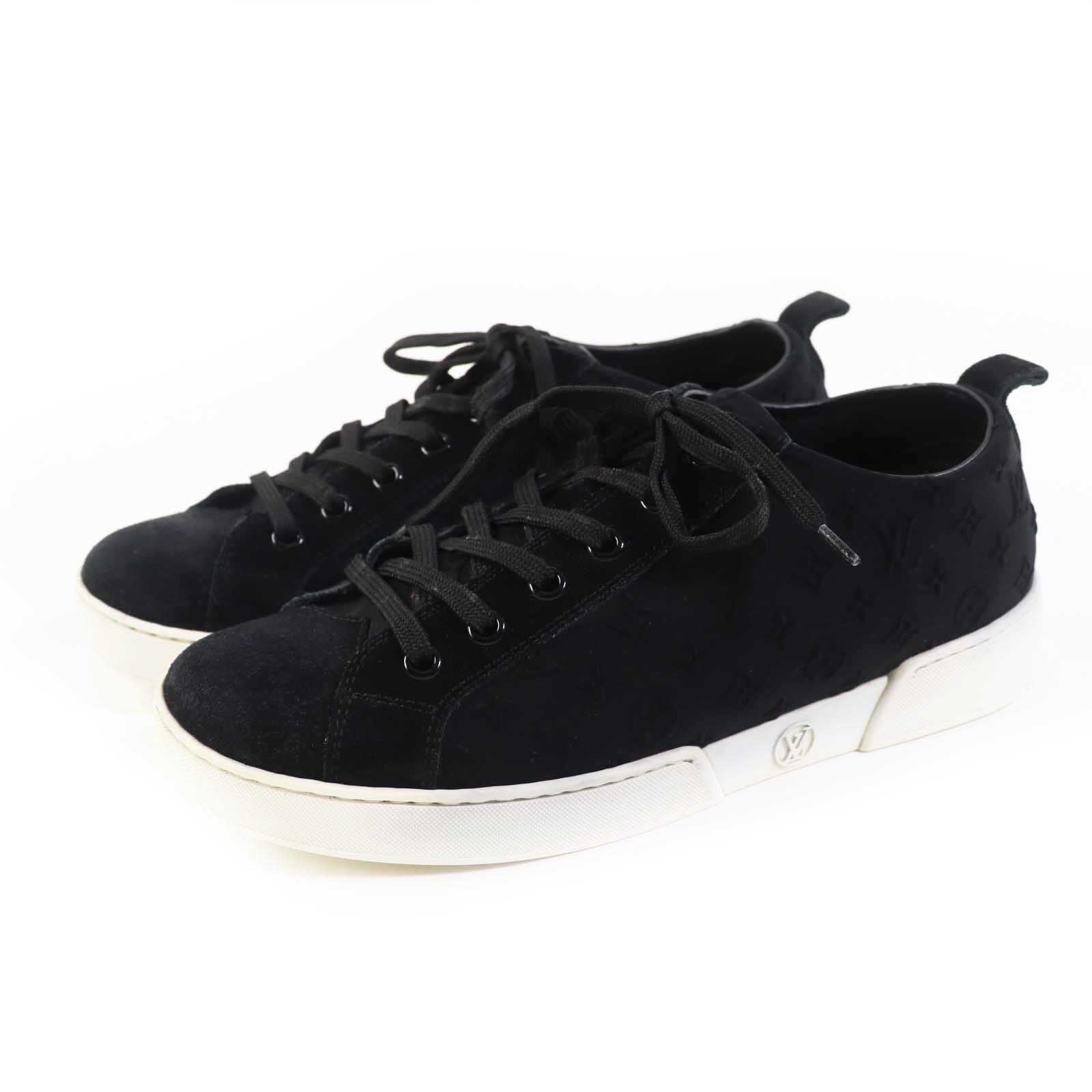 Louis Vuitton Suede Leather Monogram Sneakers Black Women