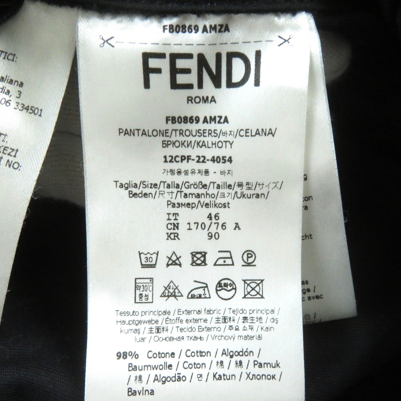 Fendi Cotton Gabardine Pants Black 46