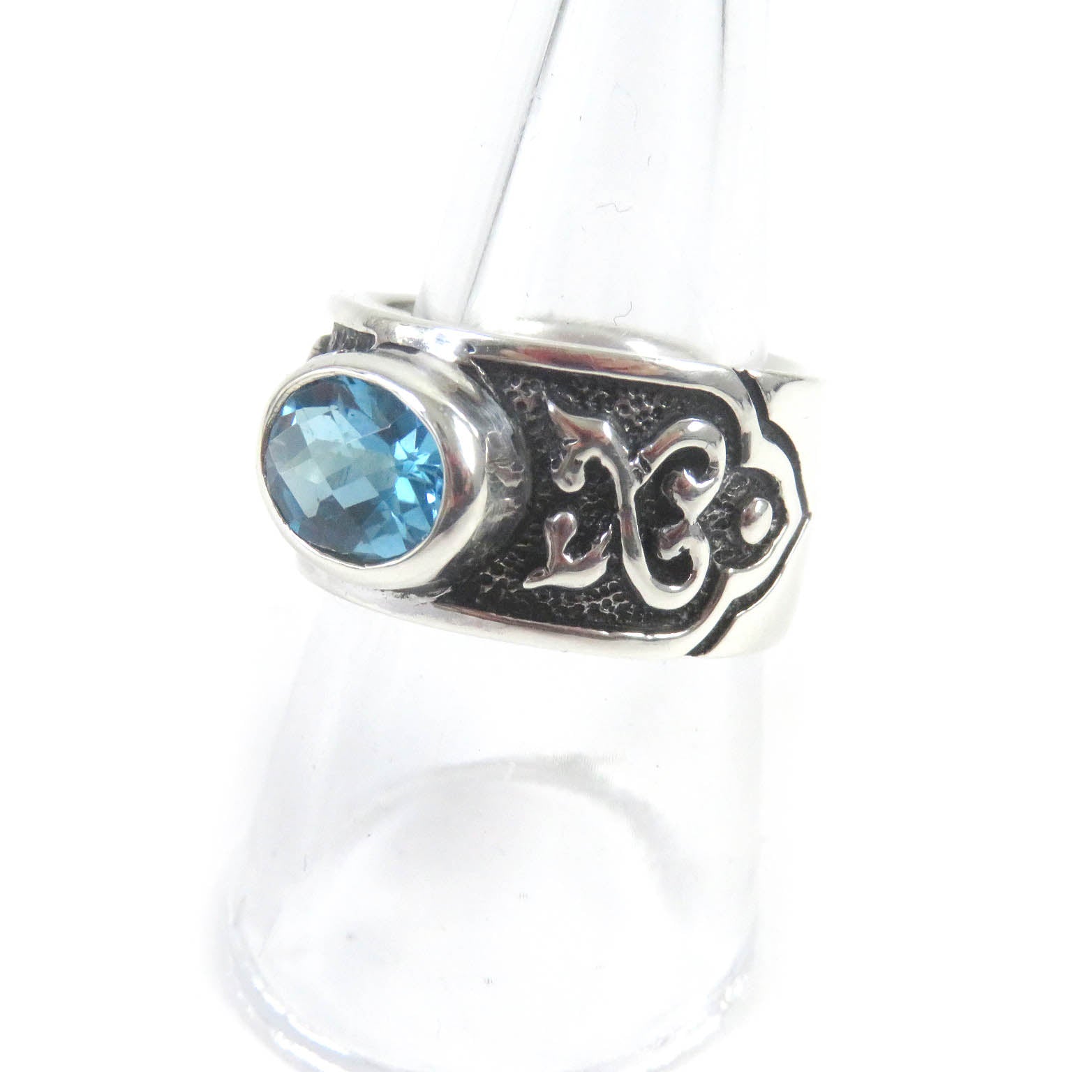 Celtic Vine Large Blue Topaz Ring SV925 Silver