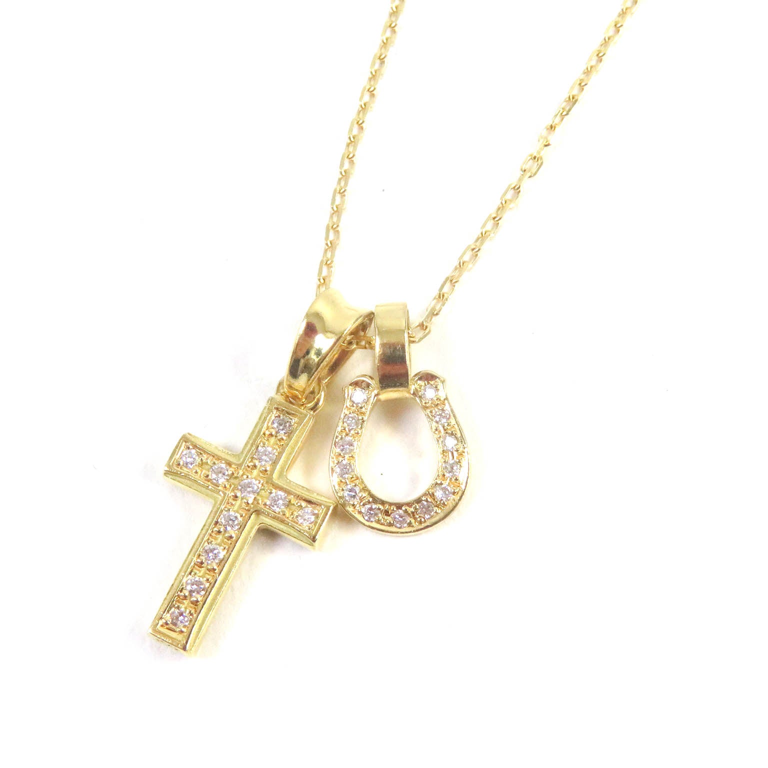 18K Diamond Horseshoe Cross Necklace