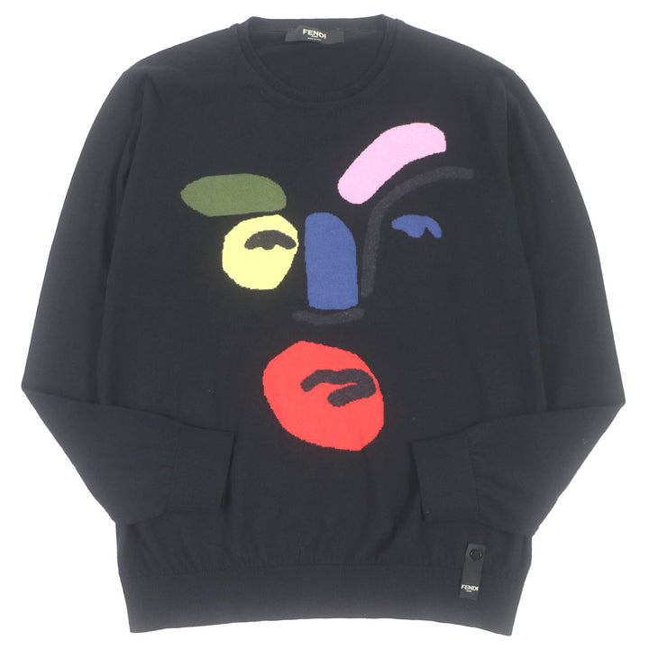 Fendi Cotton Cashmere Crew Neck Sweater Black