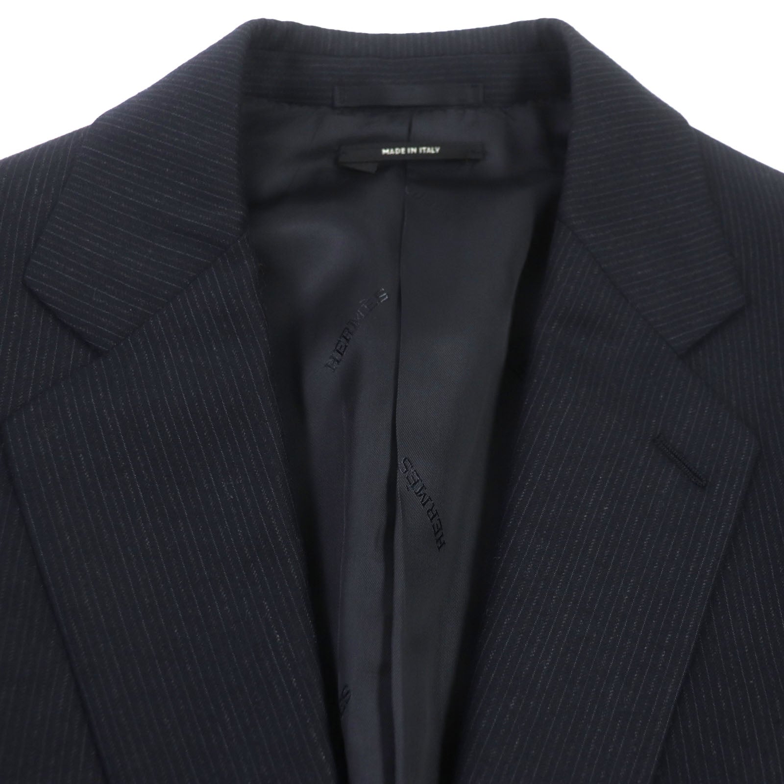 Hermes Wool Silk Stripe Suit Navy 48