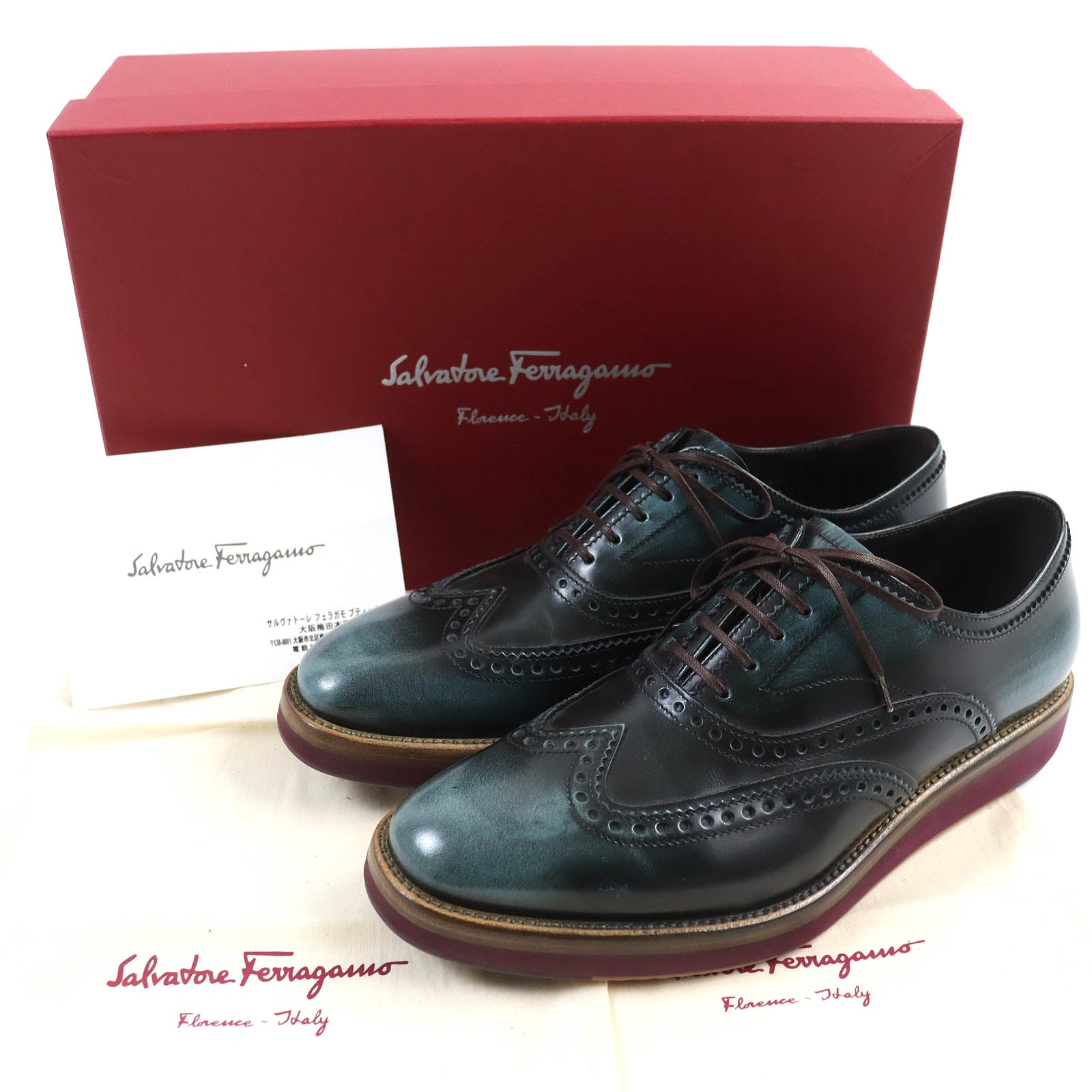 Salvatore Ferragamo Wingtip Wedge Sole Leather Shoes