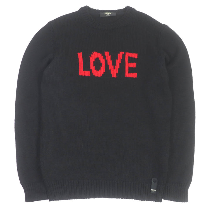 Fendi Wool LOVE Crew Neck Knit Sweater Black