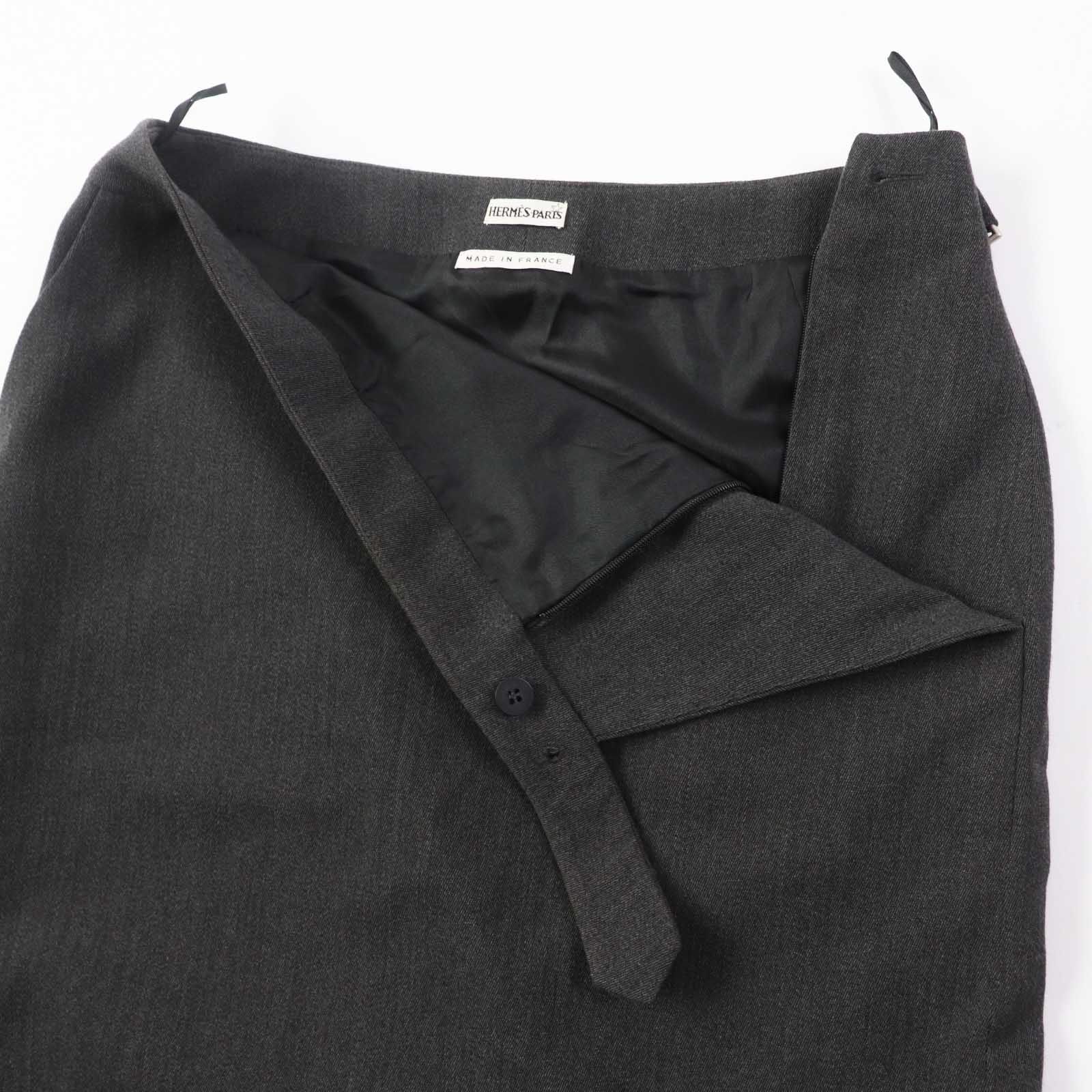 HERMES Wool Silk Tight Skirt Dark Gray 36