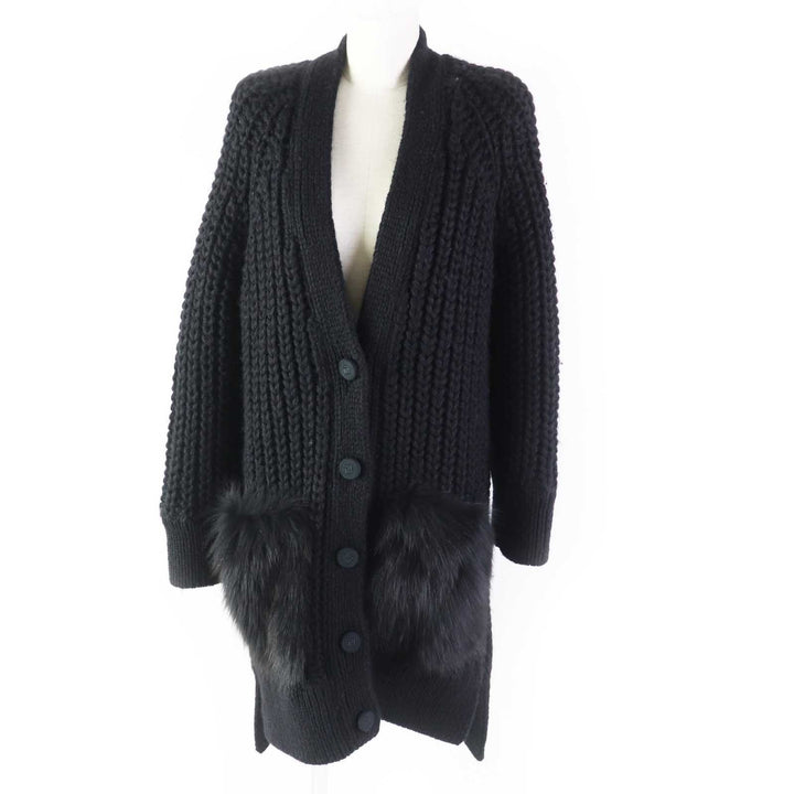 Fendi Wool Mohair Fox Fur Knit Coat Black 40