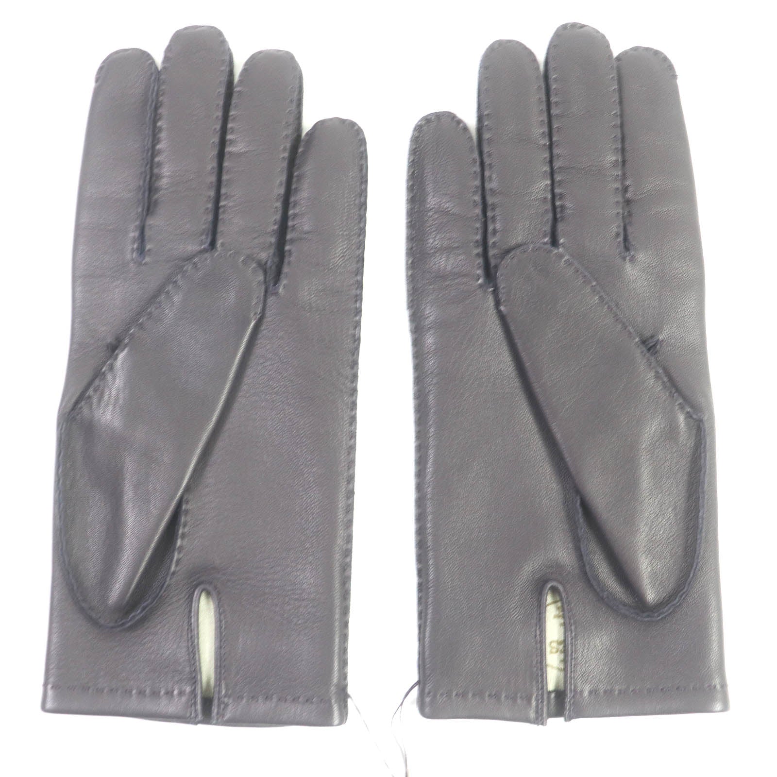 HERMES Lamb Leather Silk Gloves Dark Brown