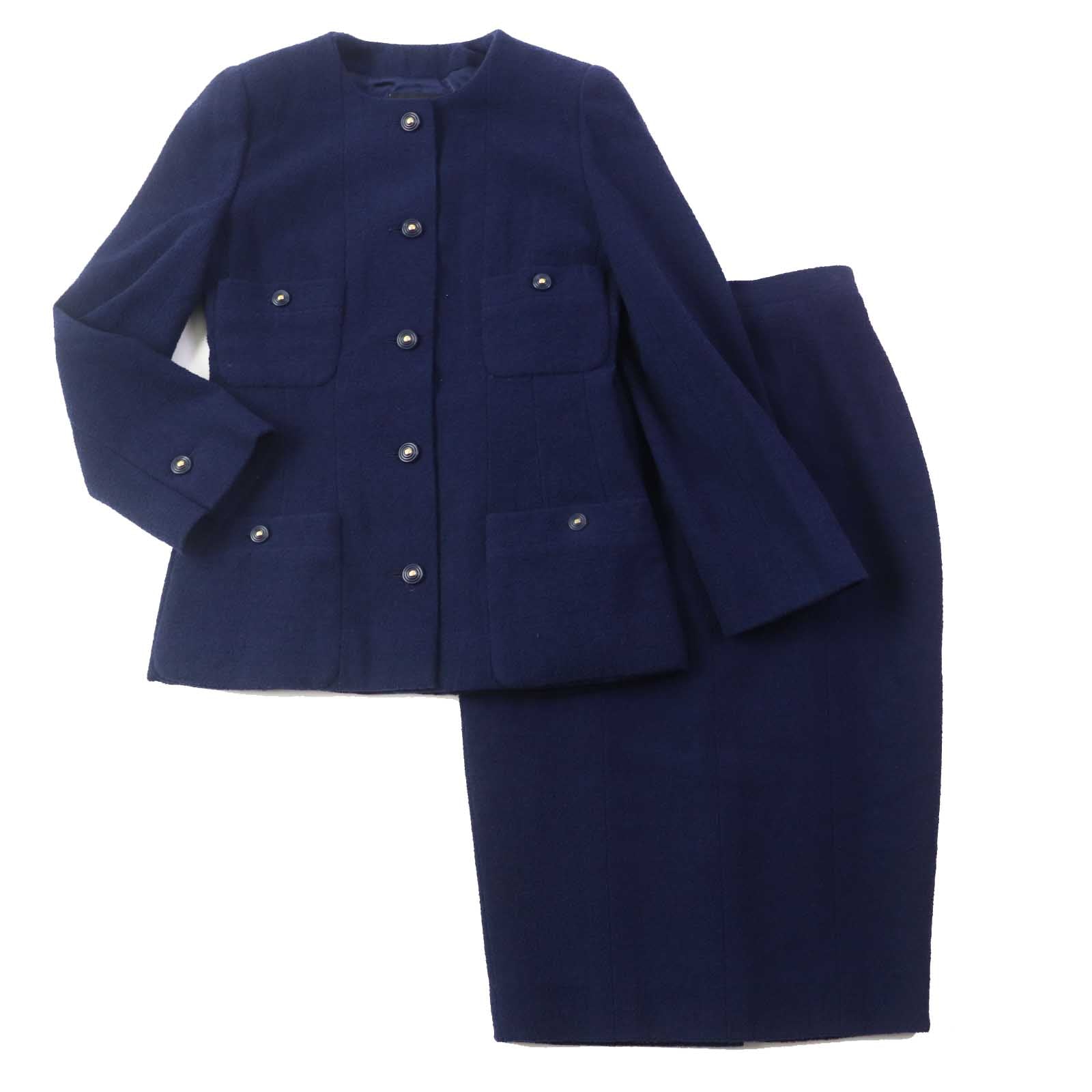 Chanel Vintage Tweed Jacket Skirt Set Navy