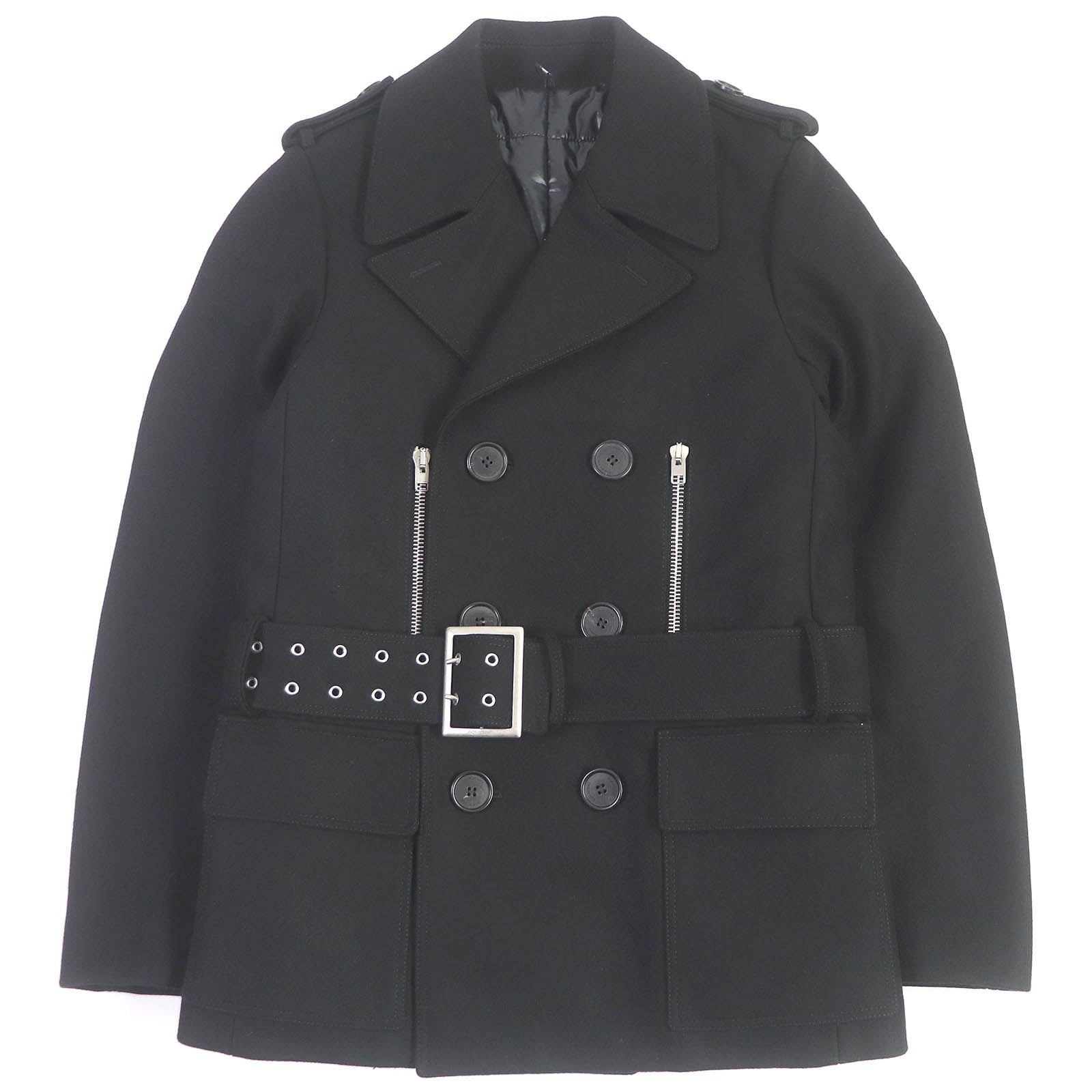 Dior Wool Nylon Belted Padded Pea Coat Black 44