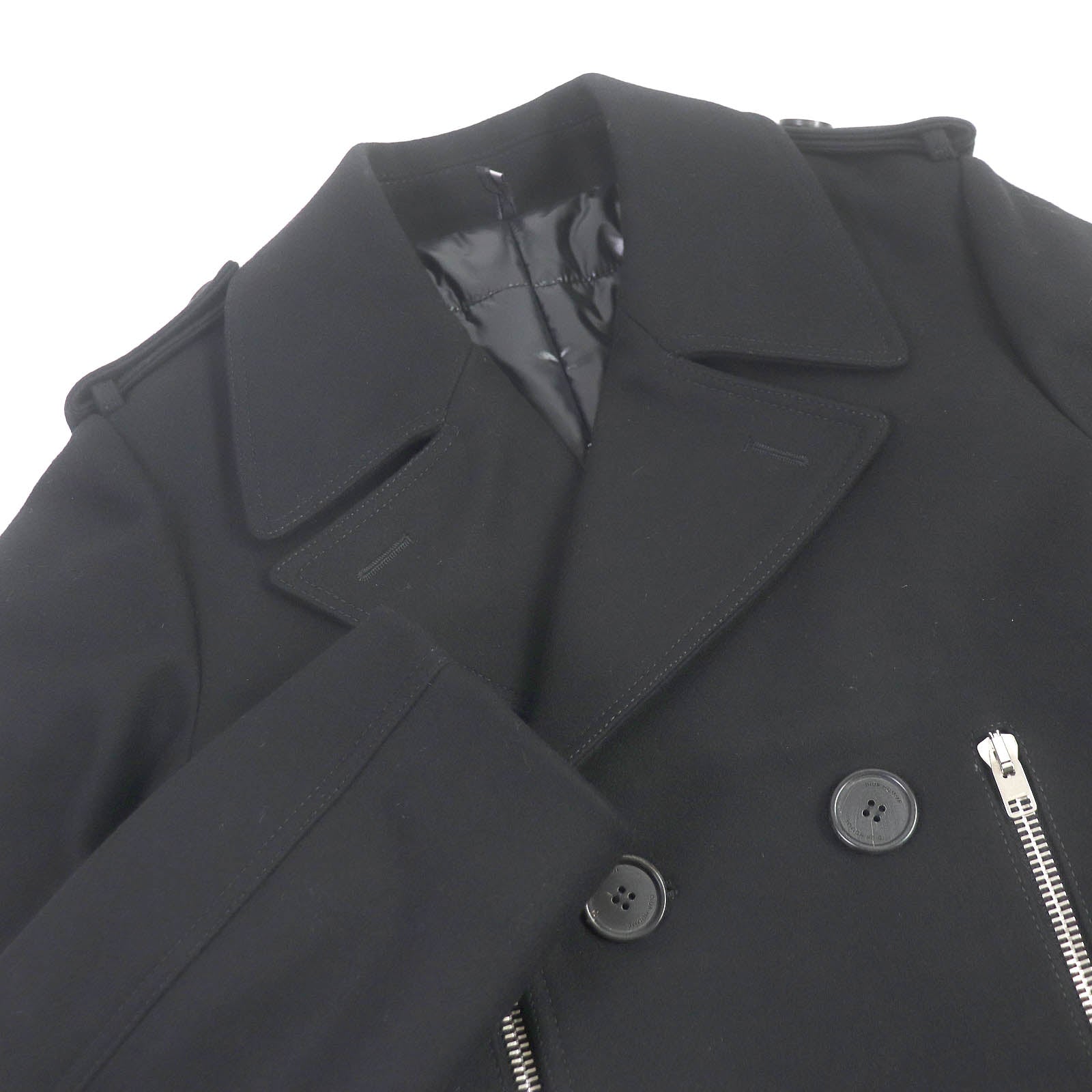 Dior Wool Nylon Belted Padded Pea Coat Black 44