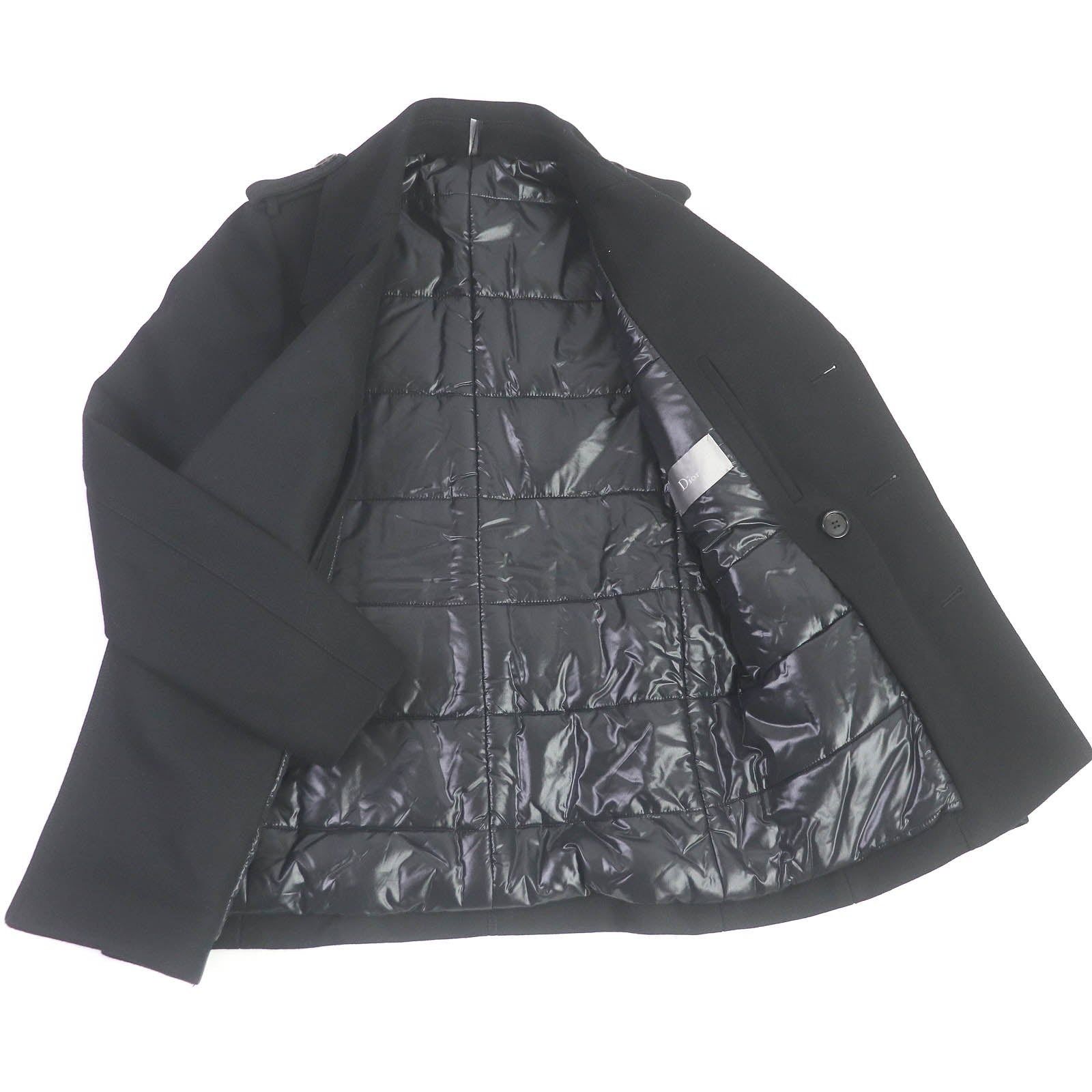 Dior Wool Nylon Belted Padded Pea Coat Black 44