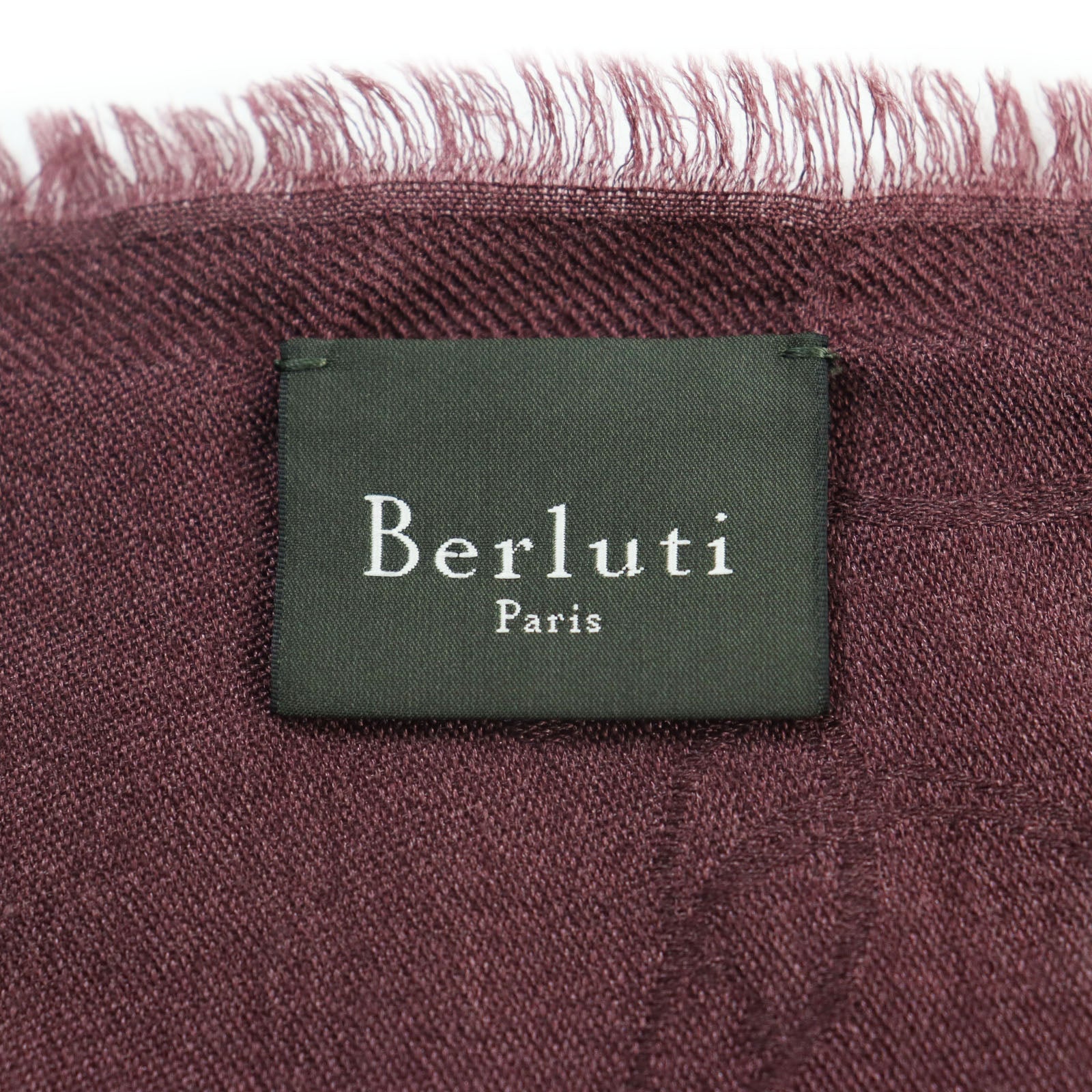 Berluti Cashmere Silk Calligraphy Fringe Stole Bordeaux