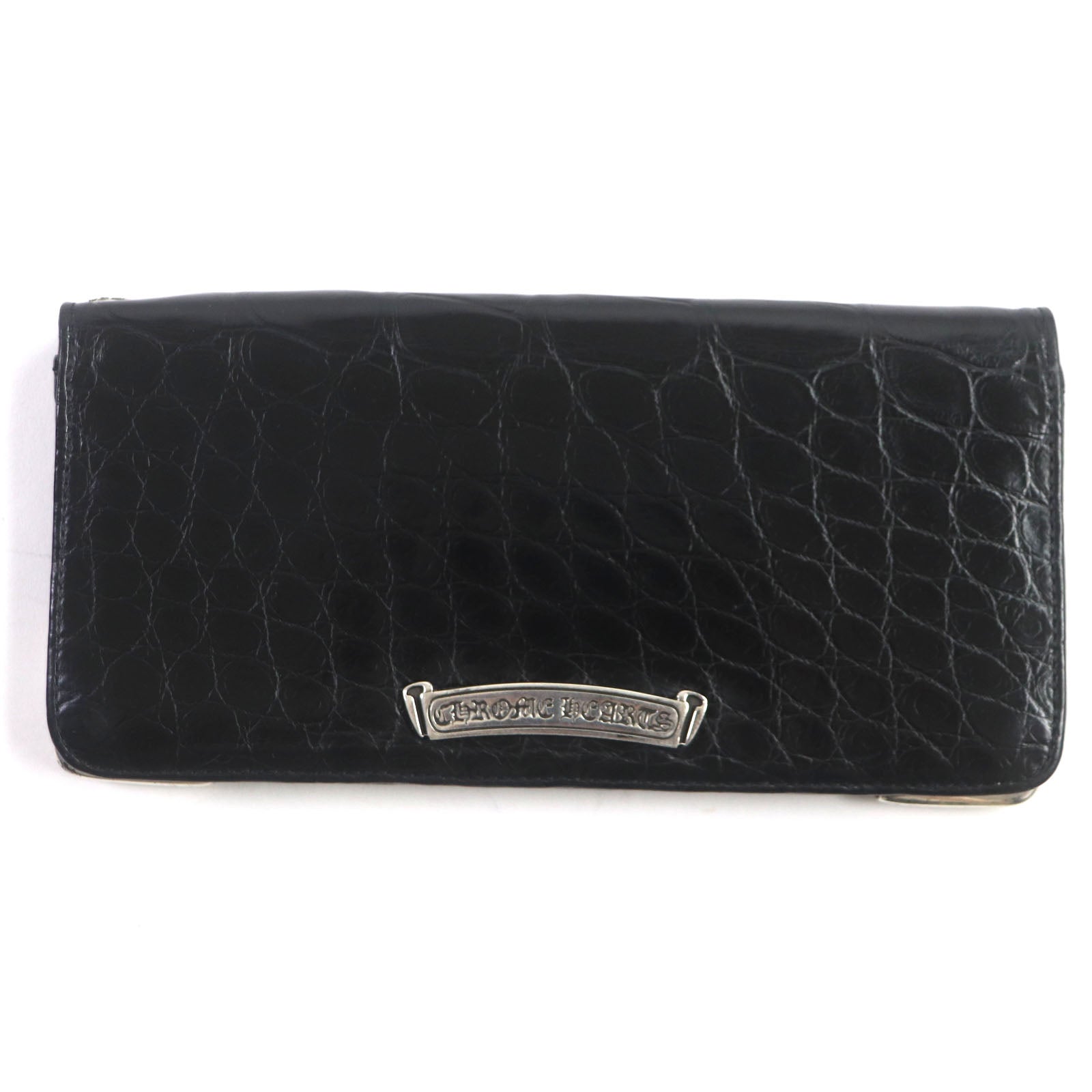 Black Leather Alligator Croc Bi-Fold Wallet