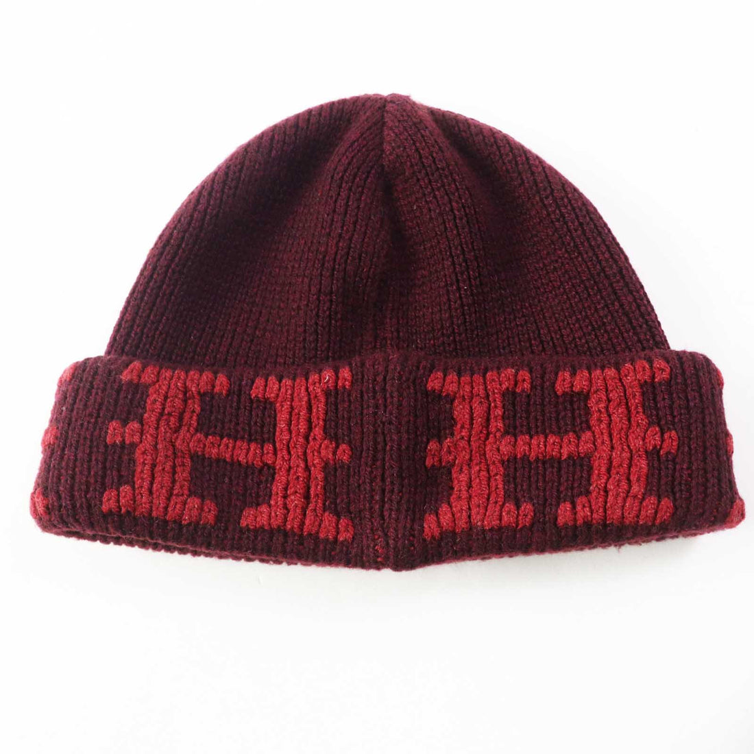 HERMES Cashmere H Pattern Knit Hat Bordeaux