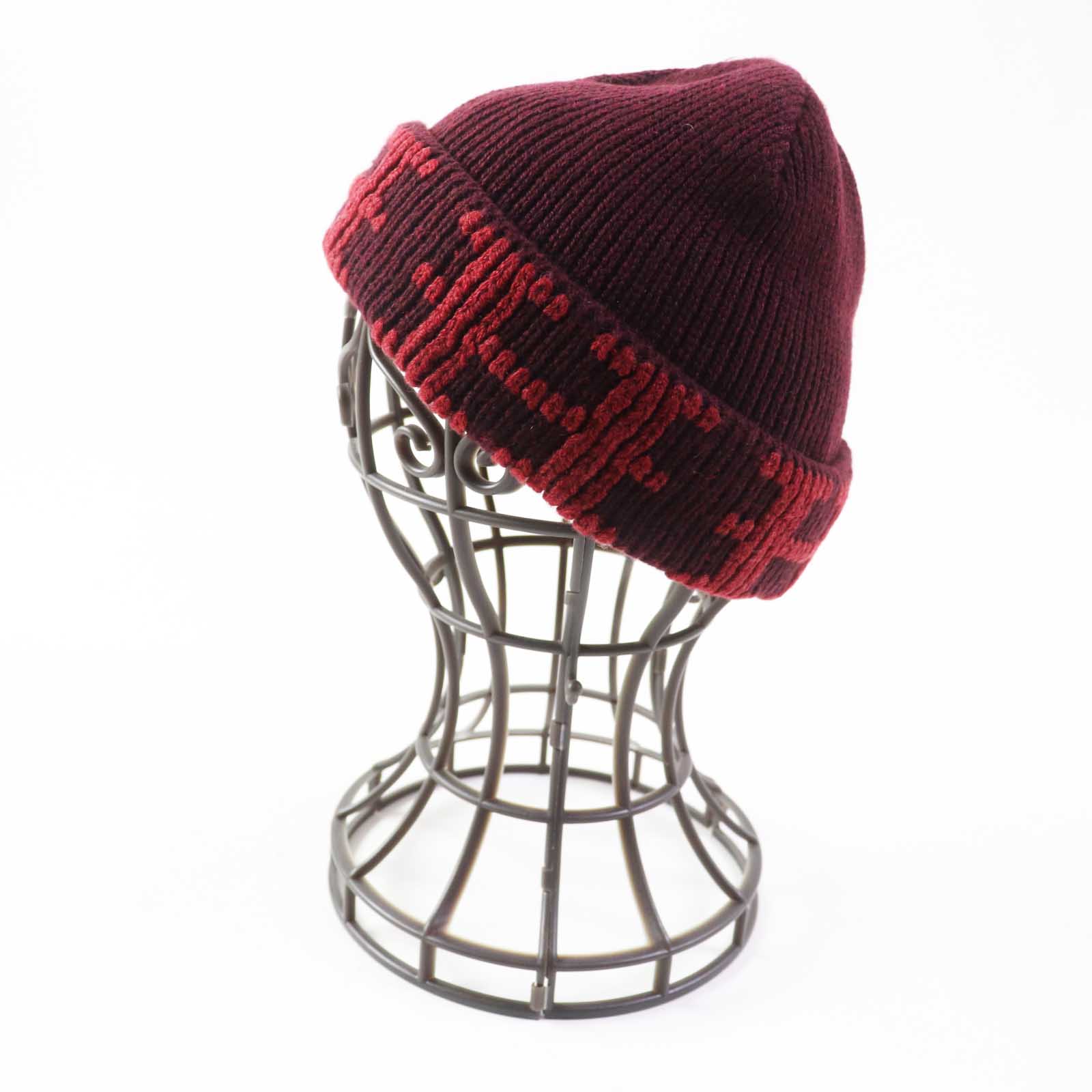 HERMES Cashmere H Pattern Knit Hat Bordeaux