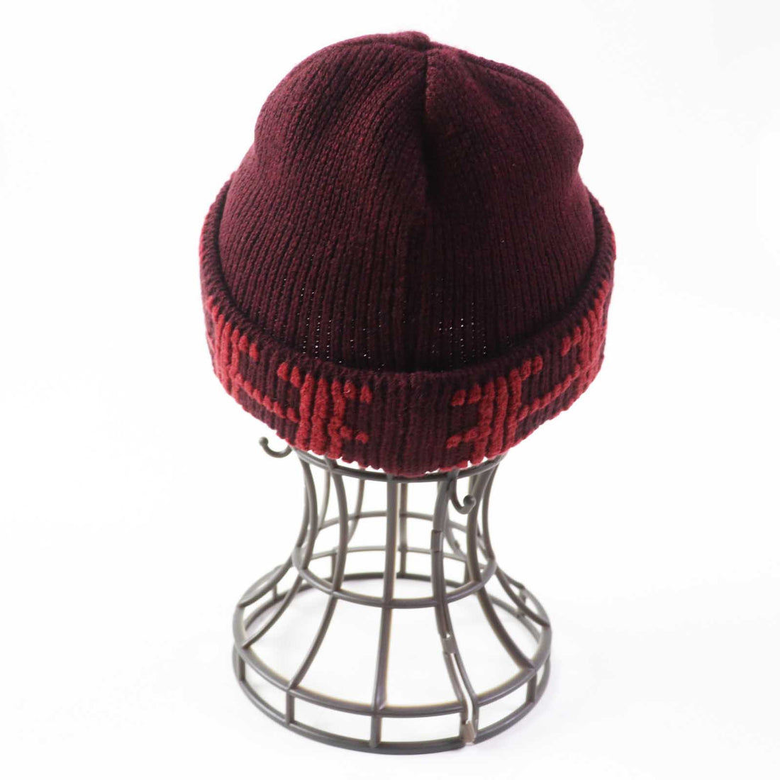 HERMES Cashmere H Pattern Knit Hat Bordeaux