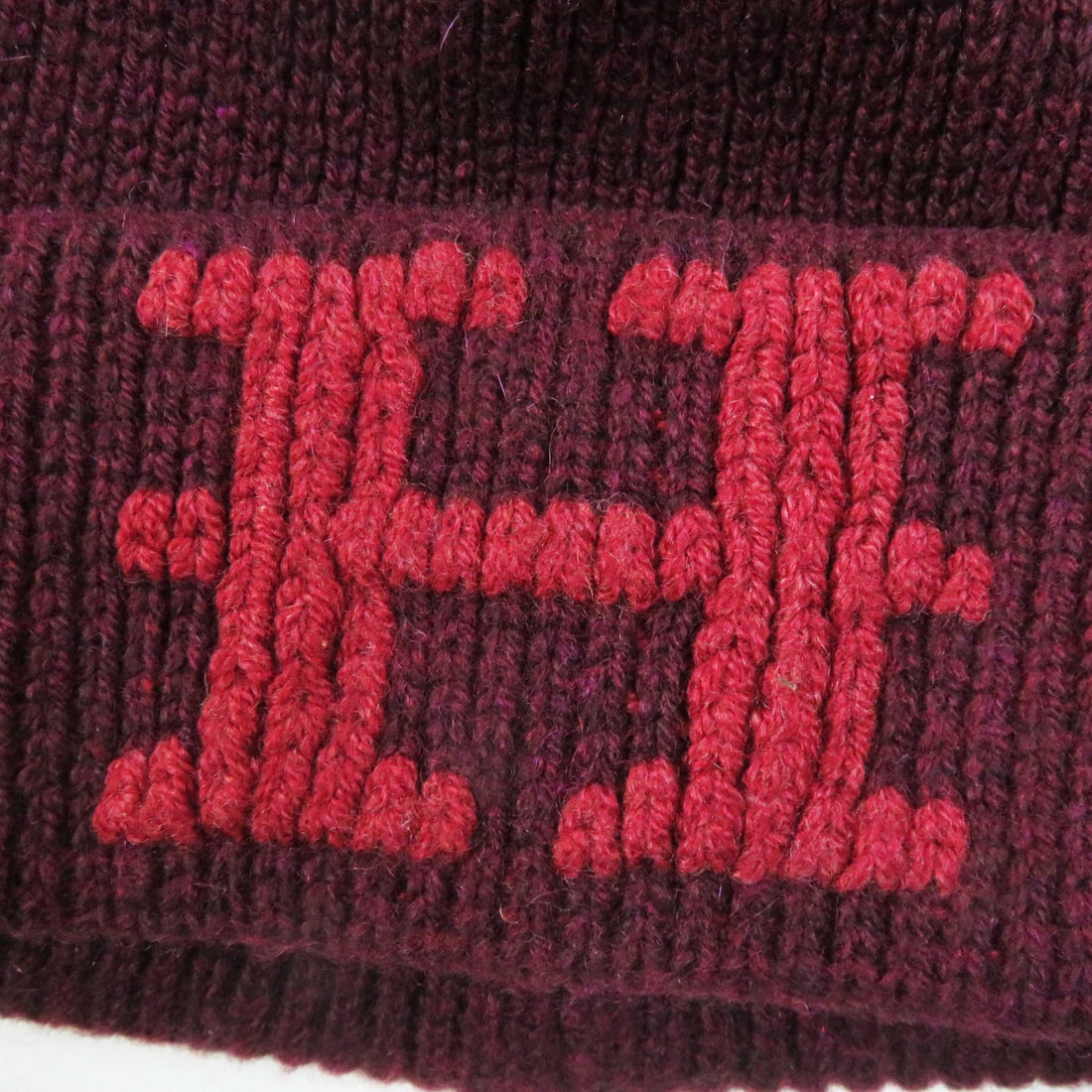 HERMES Cashmere H Pattern Knit Hat Bordeaux