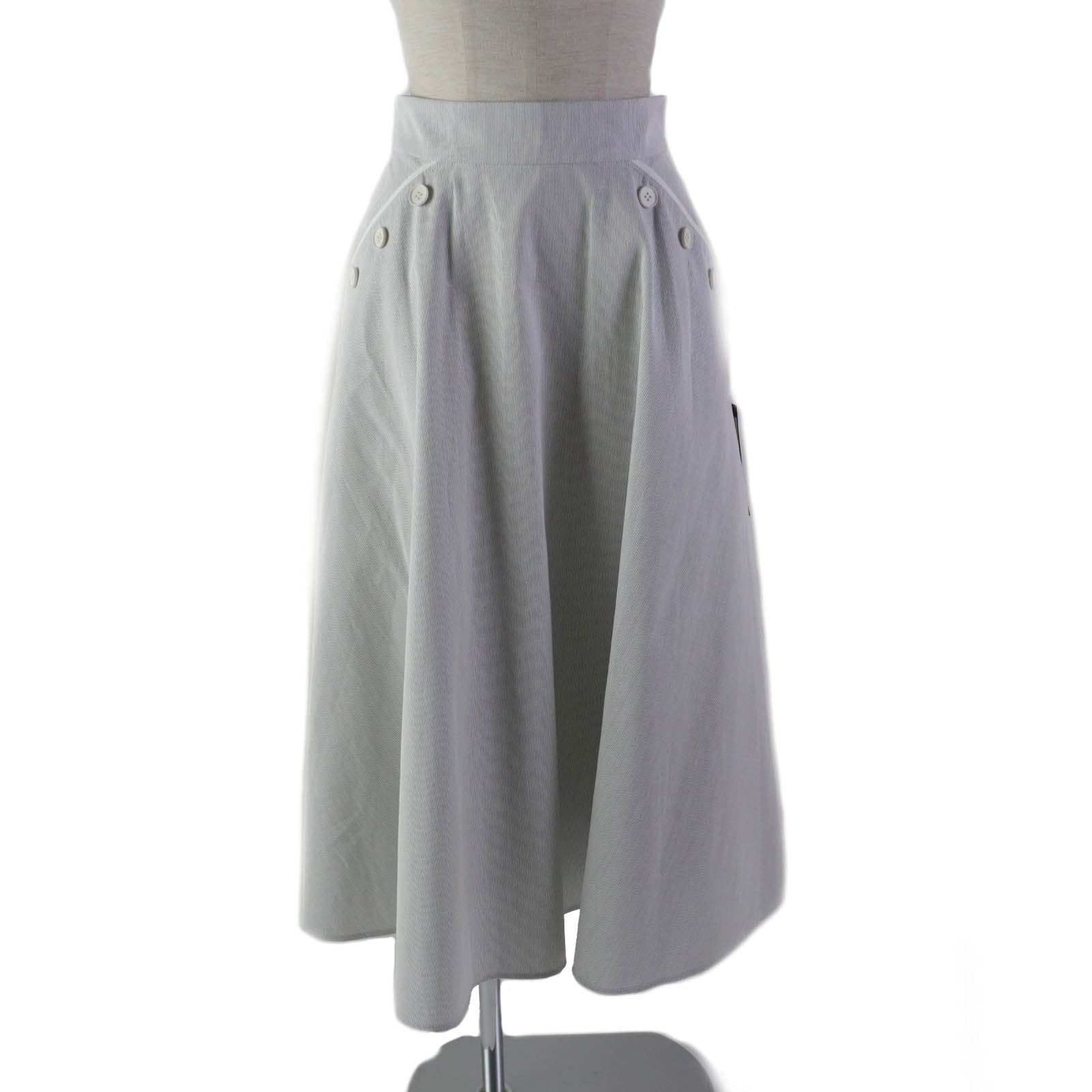 FOXEY JURA Cotton Cupra Stripe Flare Skirt Gray 38