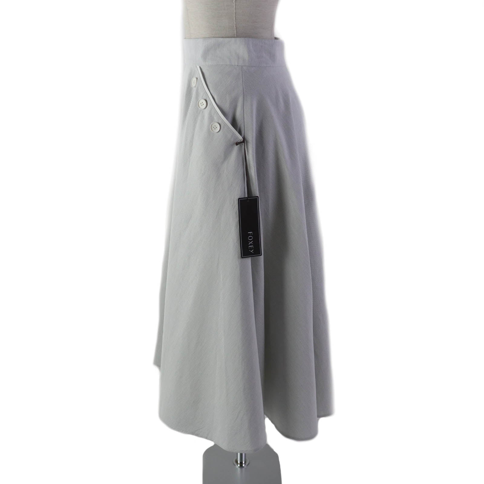 FOXEY JURA Cotton Cupra Stripe Flare Skirt Gray 38