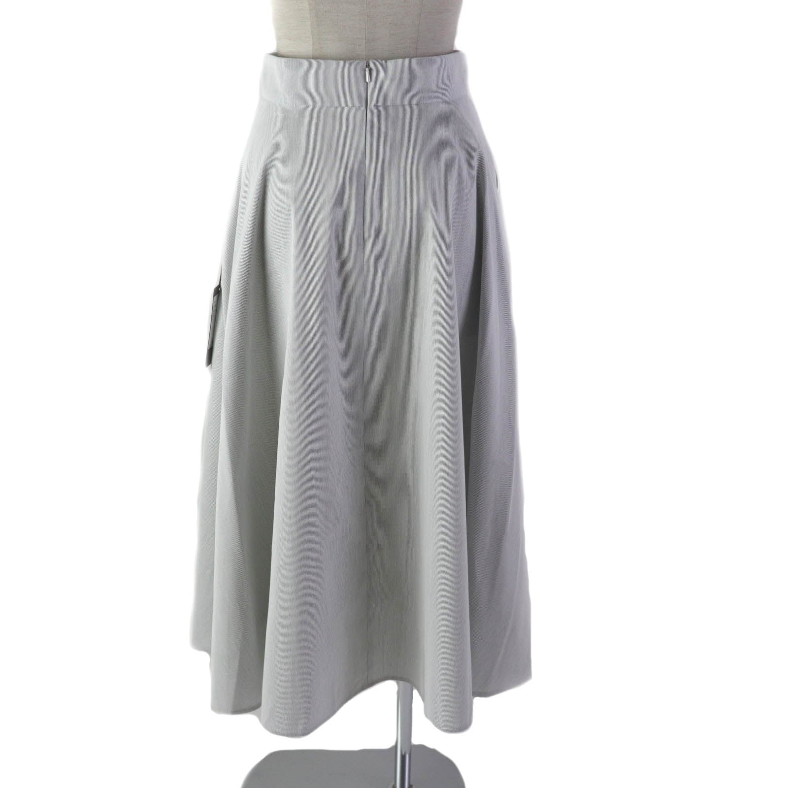 FOXEY JURA Cotton Cupra Stripe Flare Skirt Gray 38