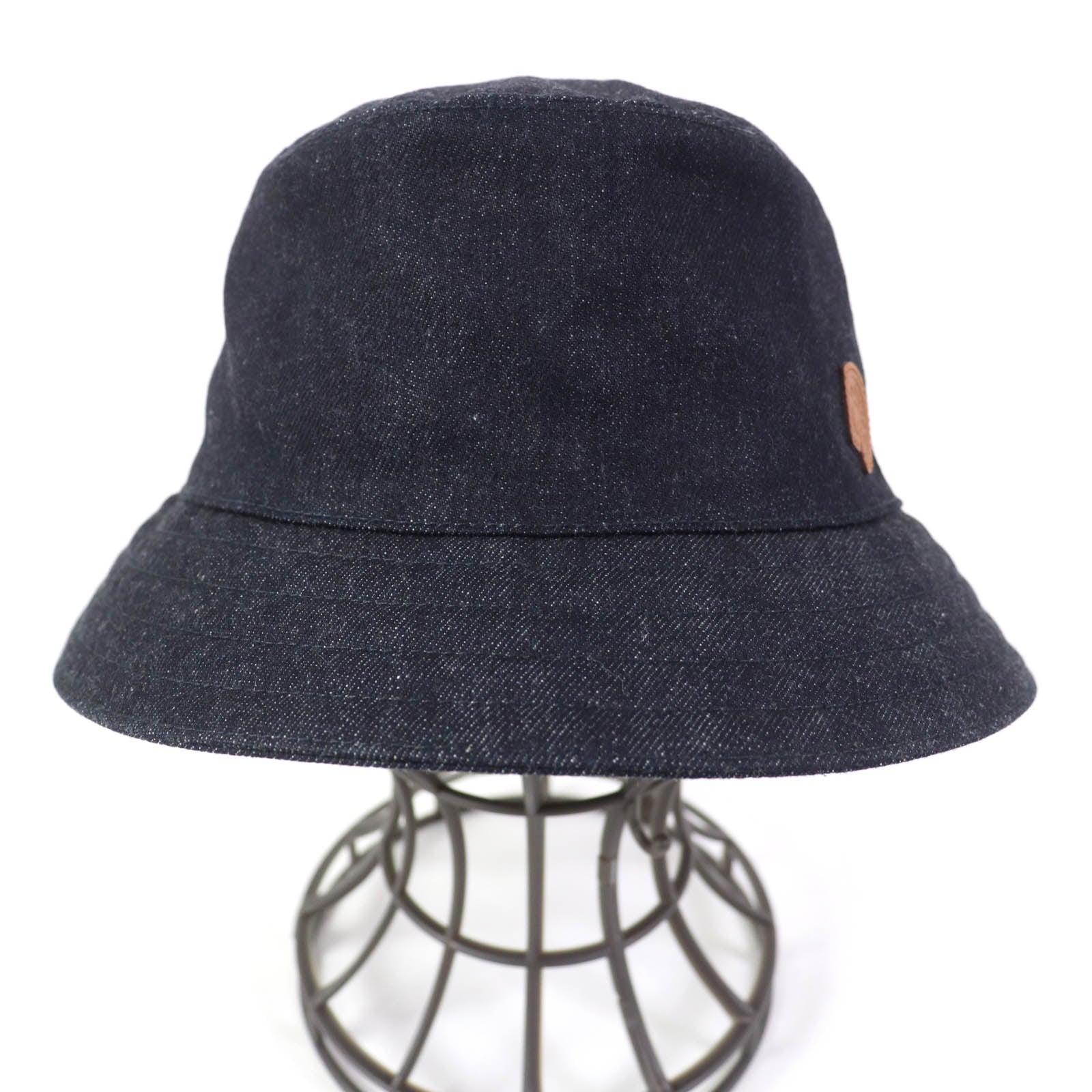 HERMES Cotton Leather Bucket Hat with Logo Patch