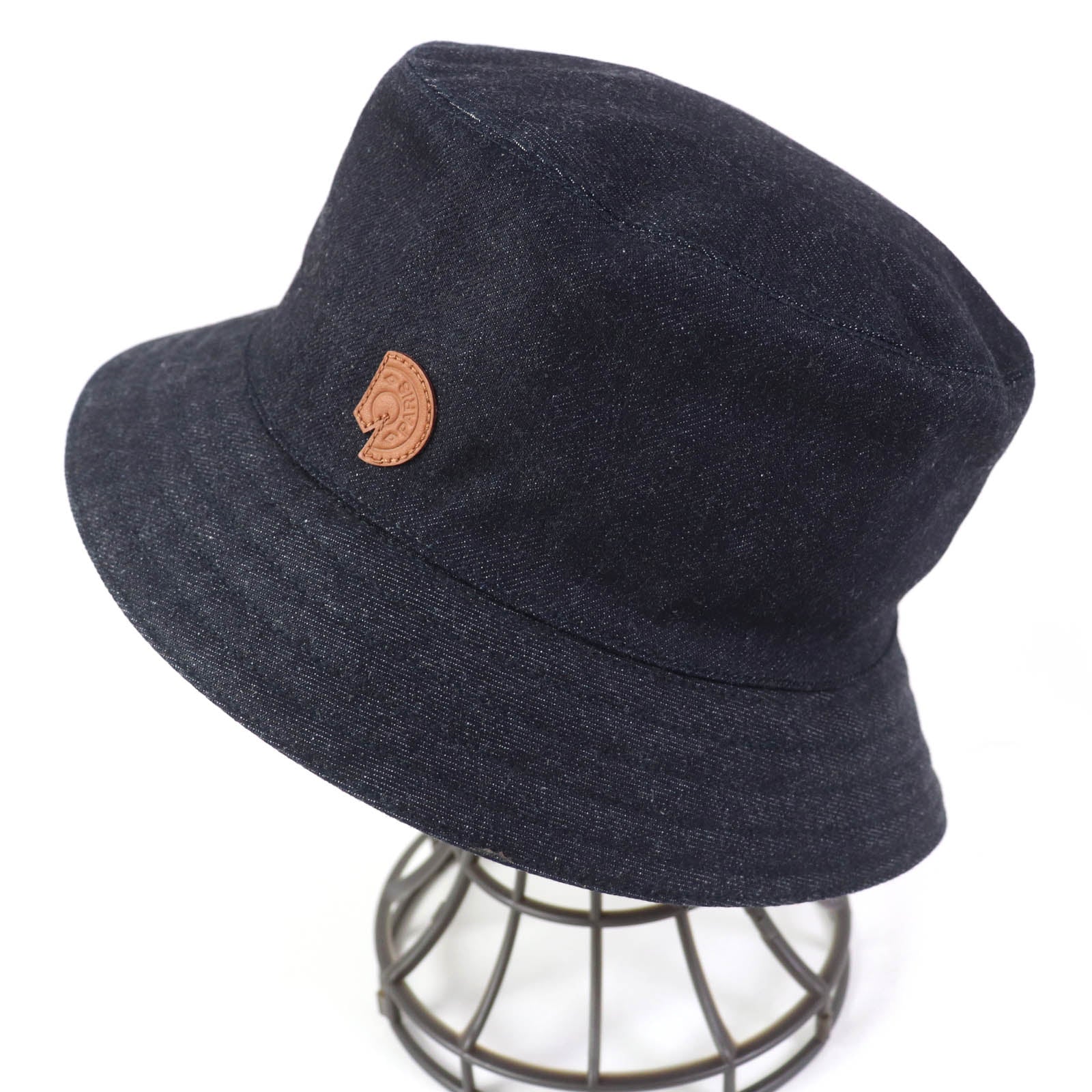 HERMES Cotton Leather Bucket Hat with Logo Patch