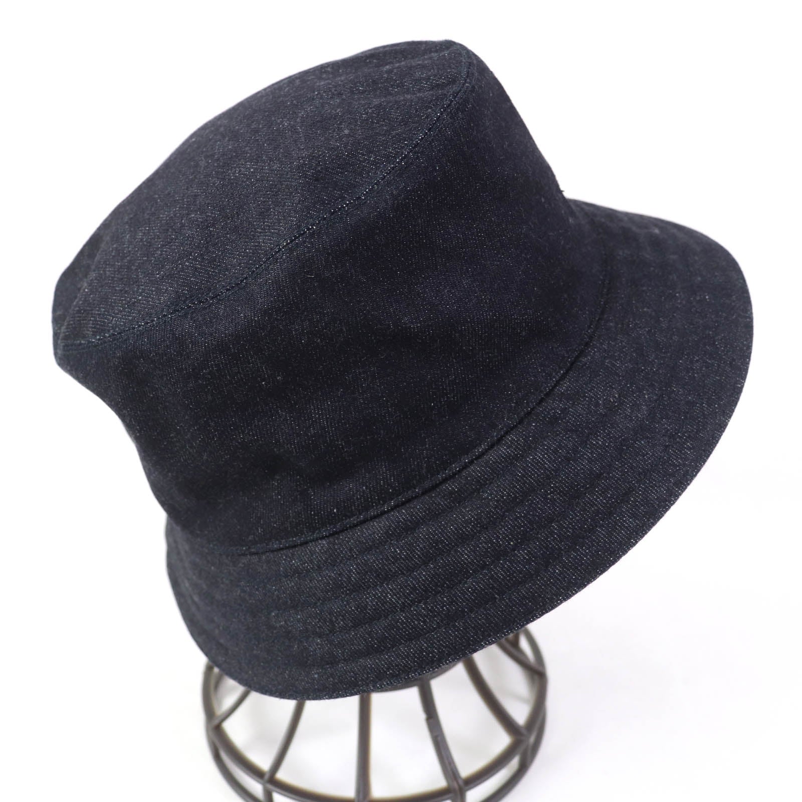 HERMES Cotton Leather Bucket Hat with Logo Patch