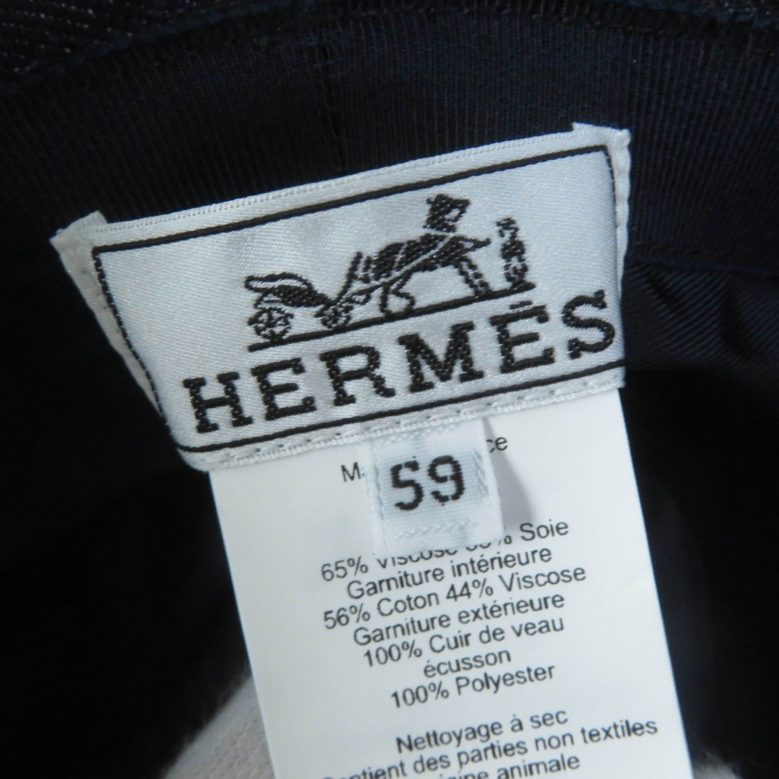 HERMES Cotton Leather Bucket Hat with Logo Patch