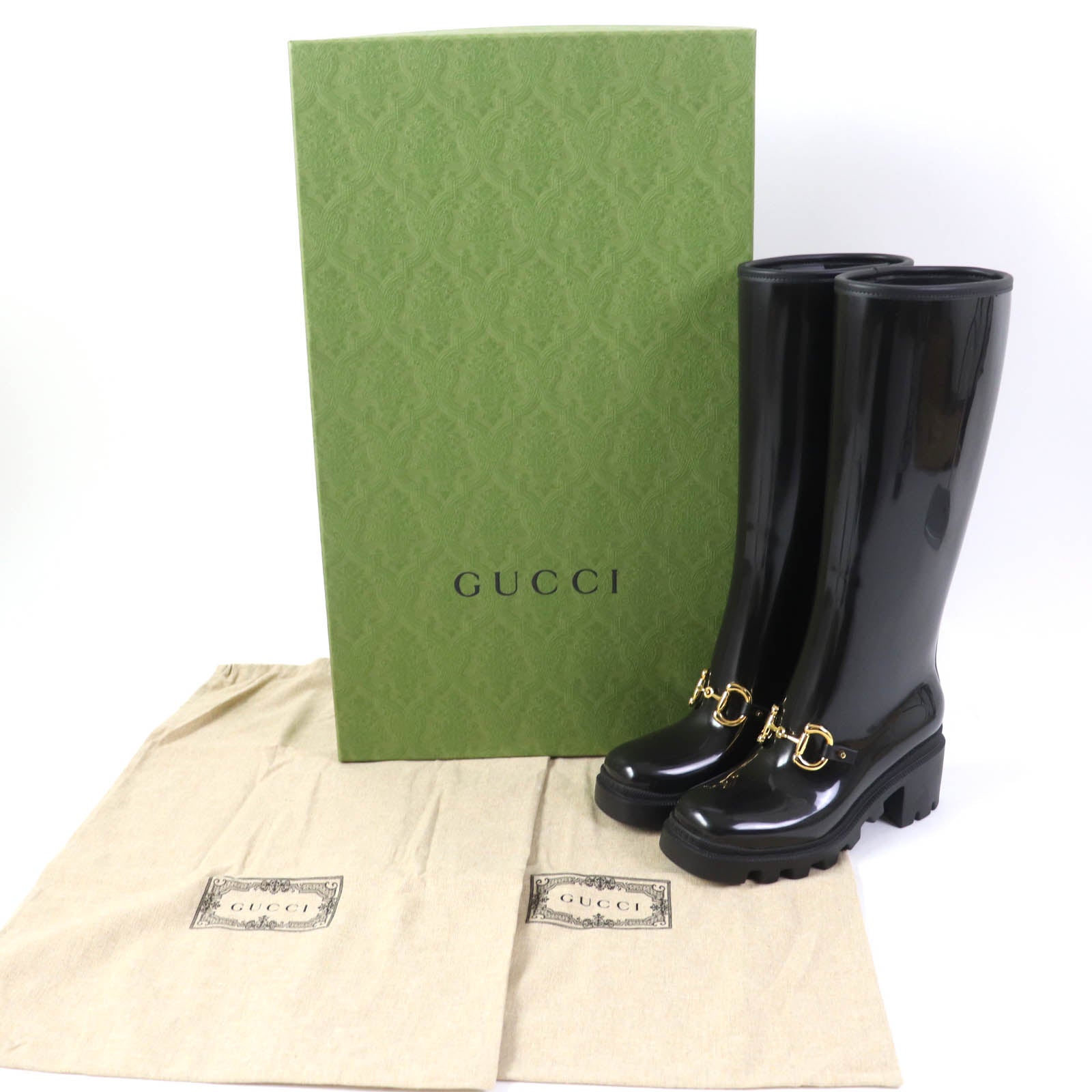 Gucci Horsebit Rubber Knee-high Boots Black