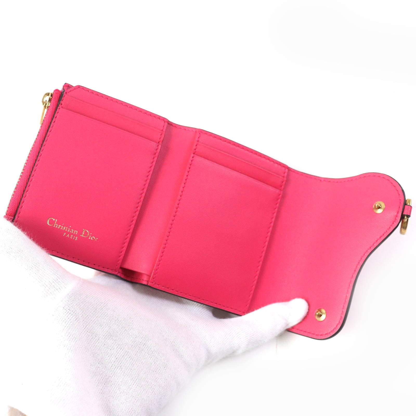 Dior Saddle Lotus Leather Wallet Red