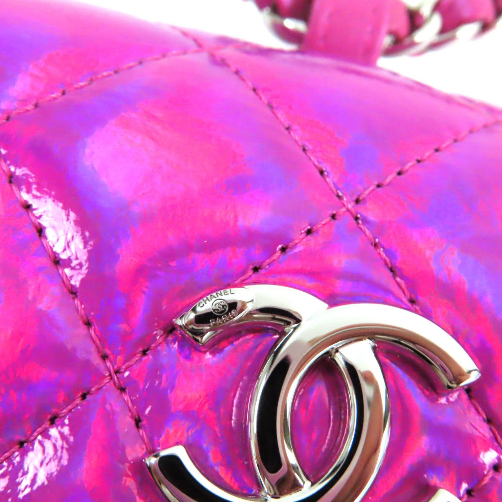 Chanel COCO Mark Metal Enamel Pouch Neon Pink