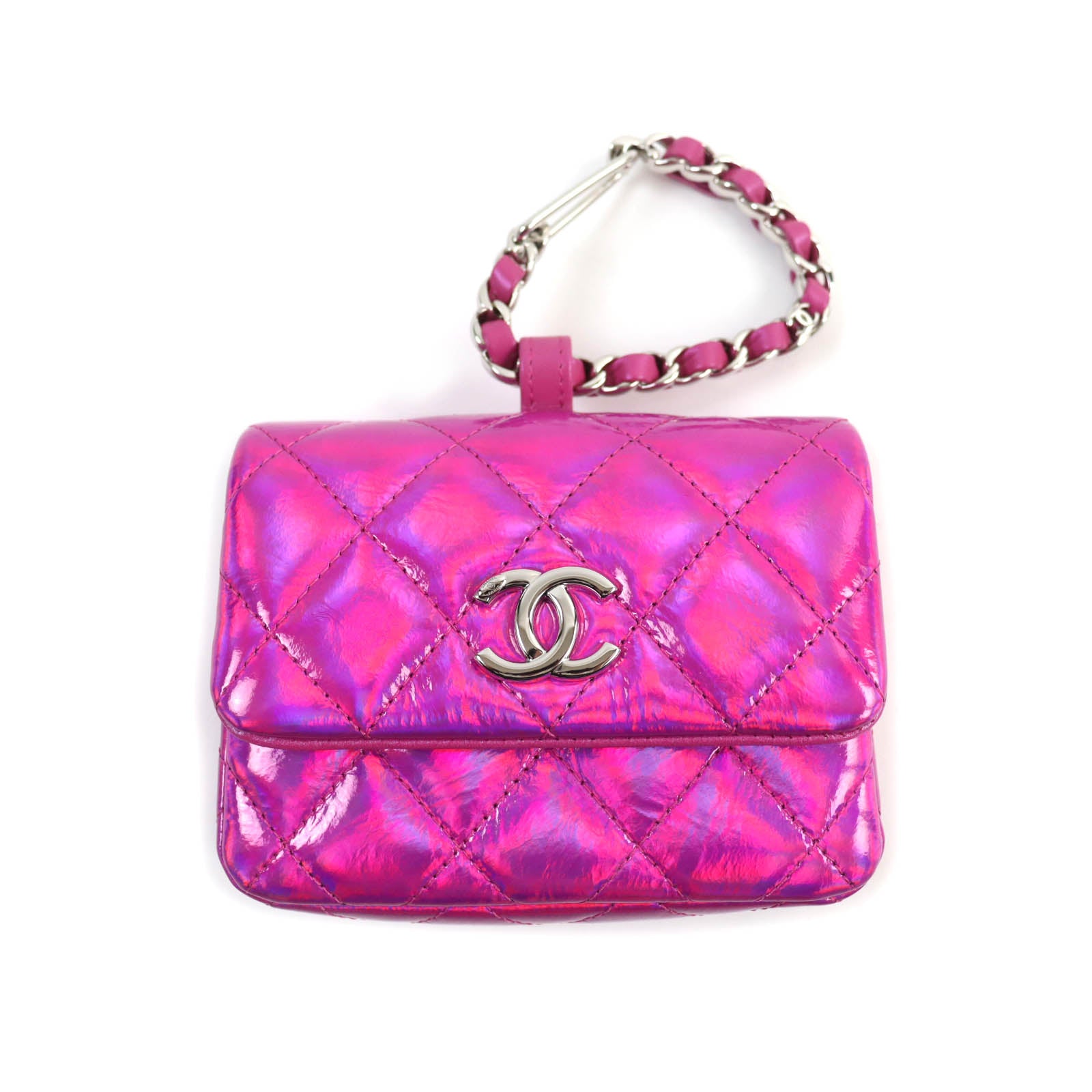 Chanel COCO Mark Metal Enamel Pouch Neon Pink