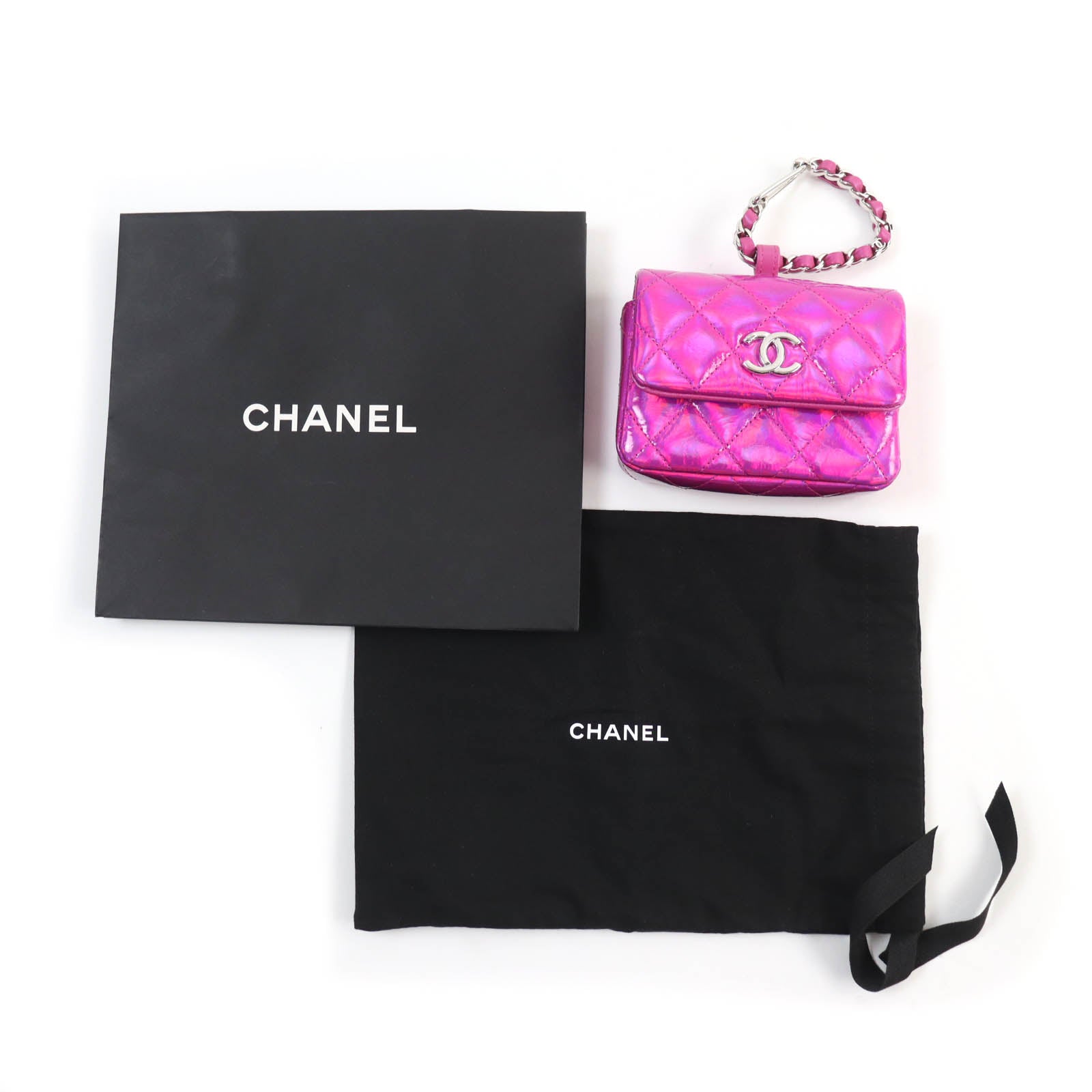 Chanel COCO Mark Metal Enamel Pouch Neon Pink