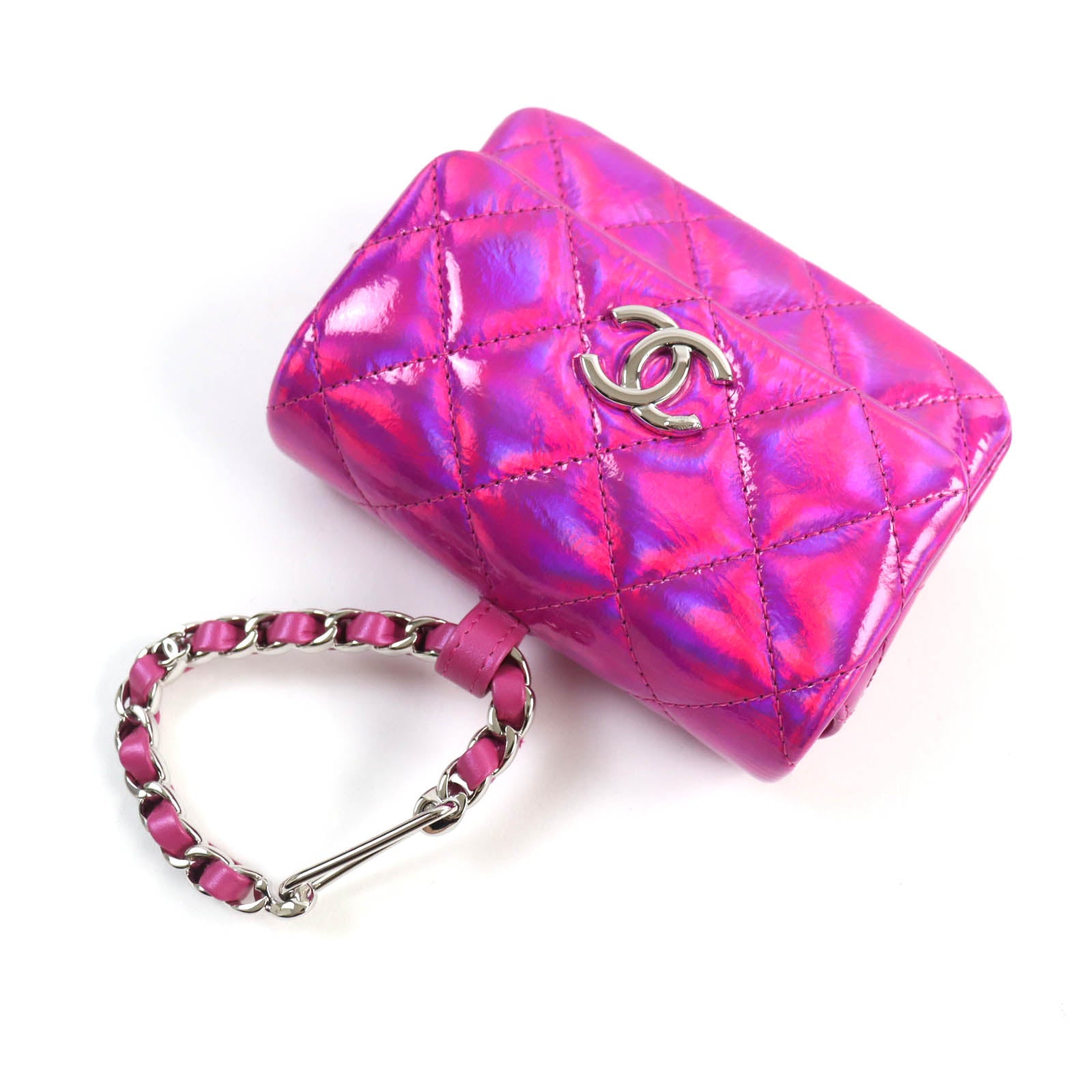 Chanel COCO Mark Metal Enamel Pouch Neon Pink