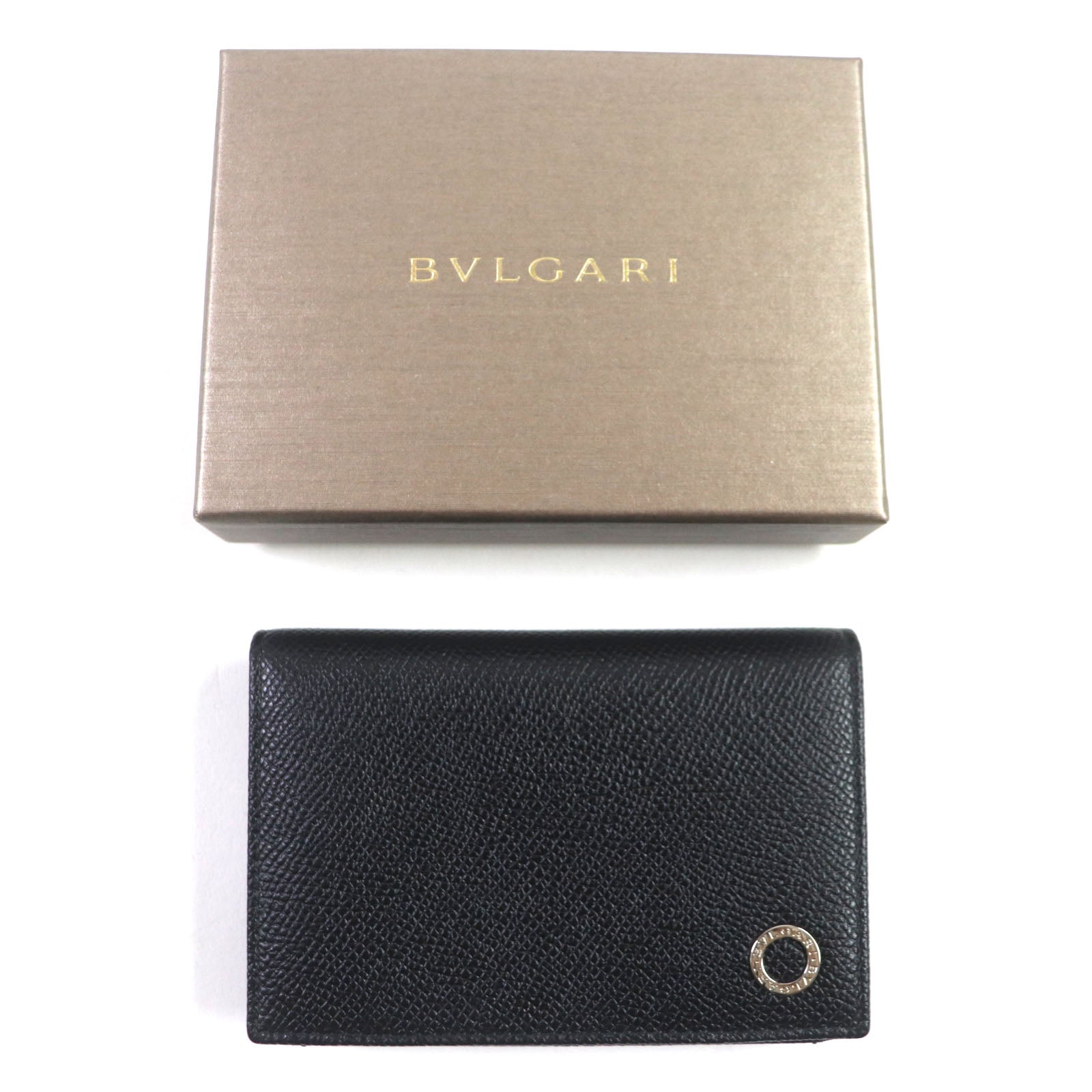 BVLGARI Leather Bi-fold Card Case Black