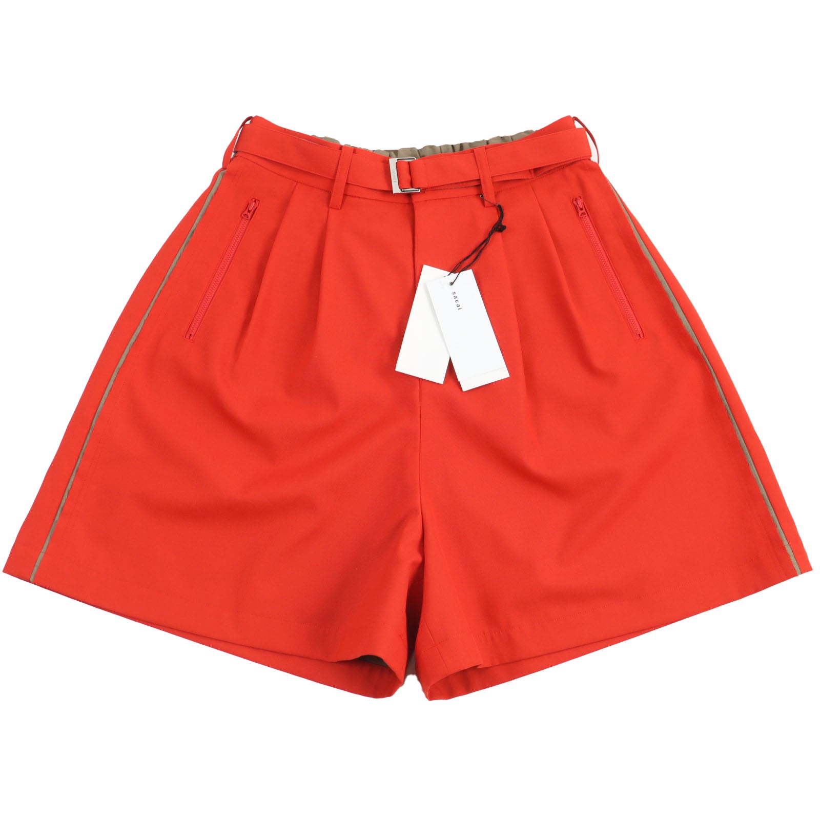 Sacai Belted Wool-Blend Shorts Orange