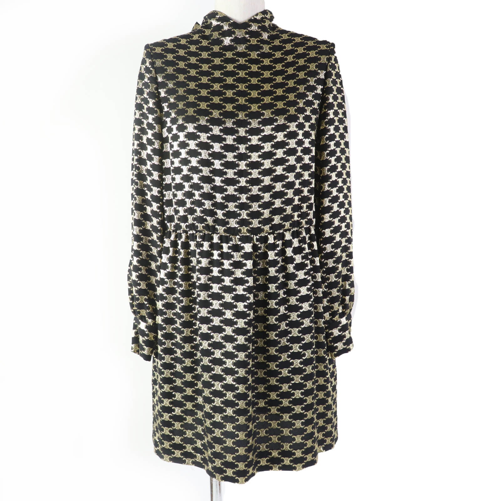 Celine Silk Ribbon Long Sleeve Dress Black Gold