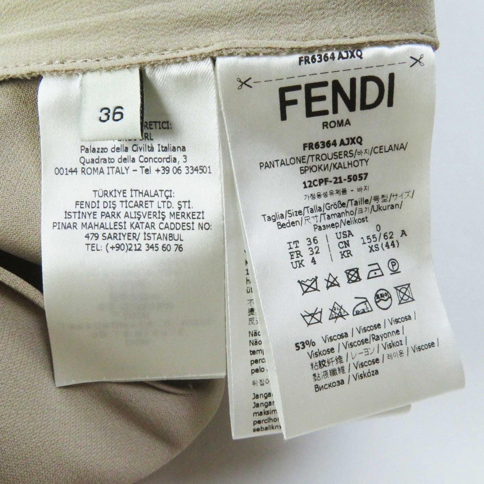 Fendi FR6364 Rayon Acetate Pants Beige 36 Women