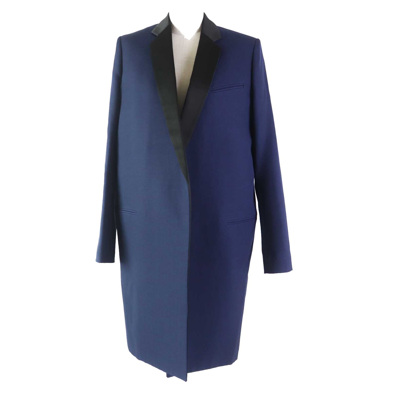 Celine Wool Crombie Coat Navy Black 36 Women