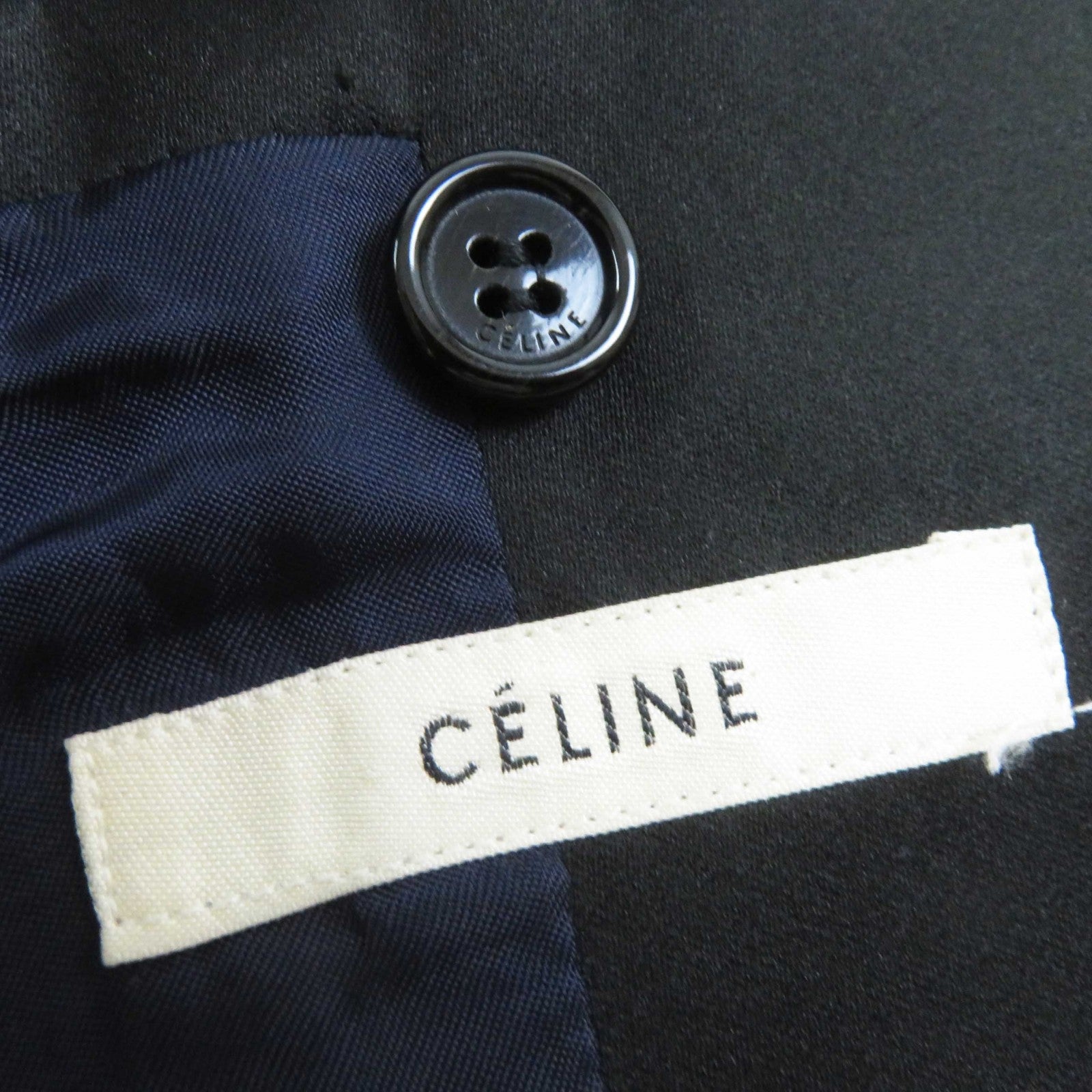 Celine Wool Crombie Coat Navy Black 36 Women