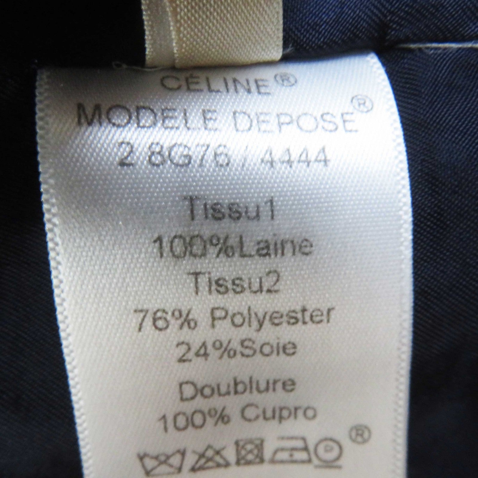 Celine Wool Crombie Coat Navy Black 36 Women