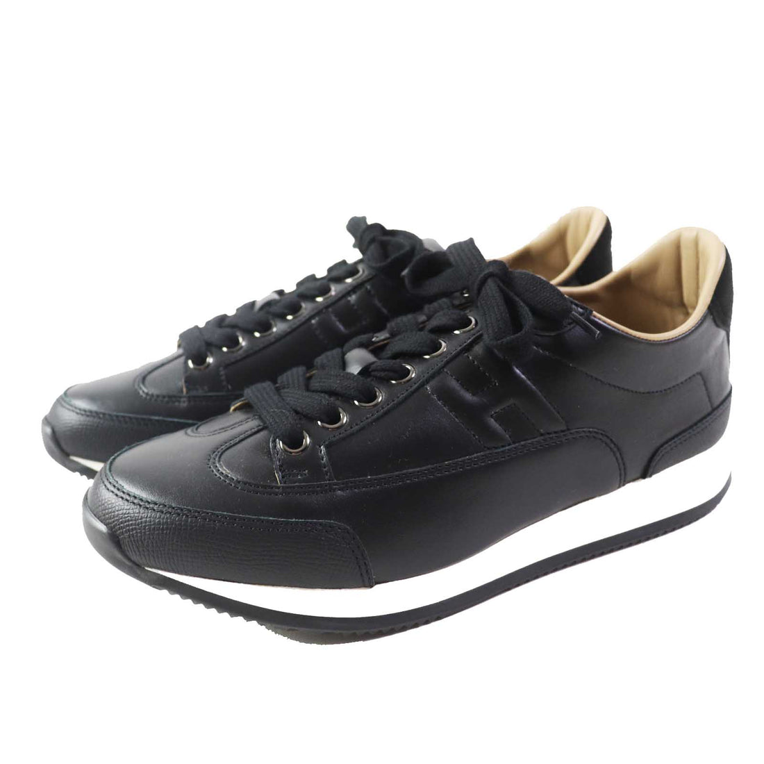 HERMES Leather Sneakers Black 37.5 Women