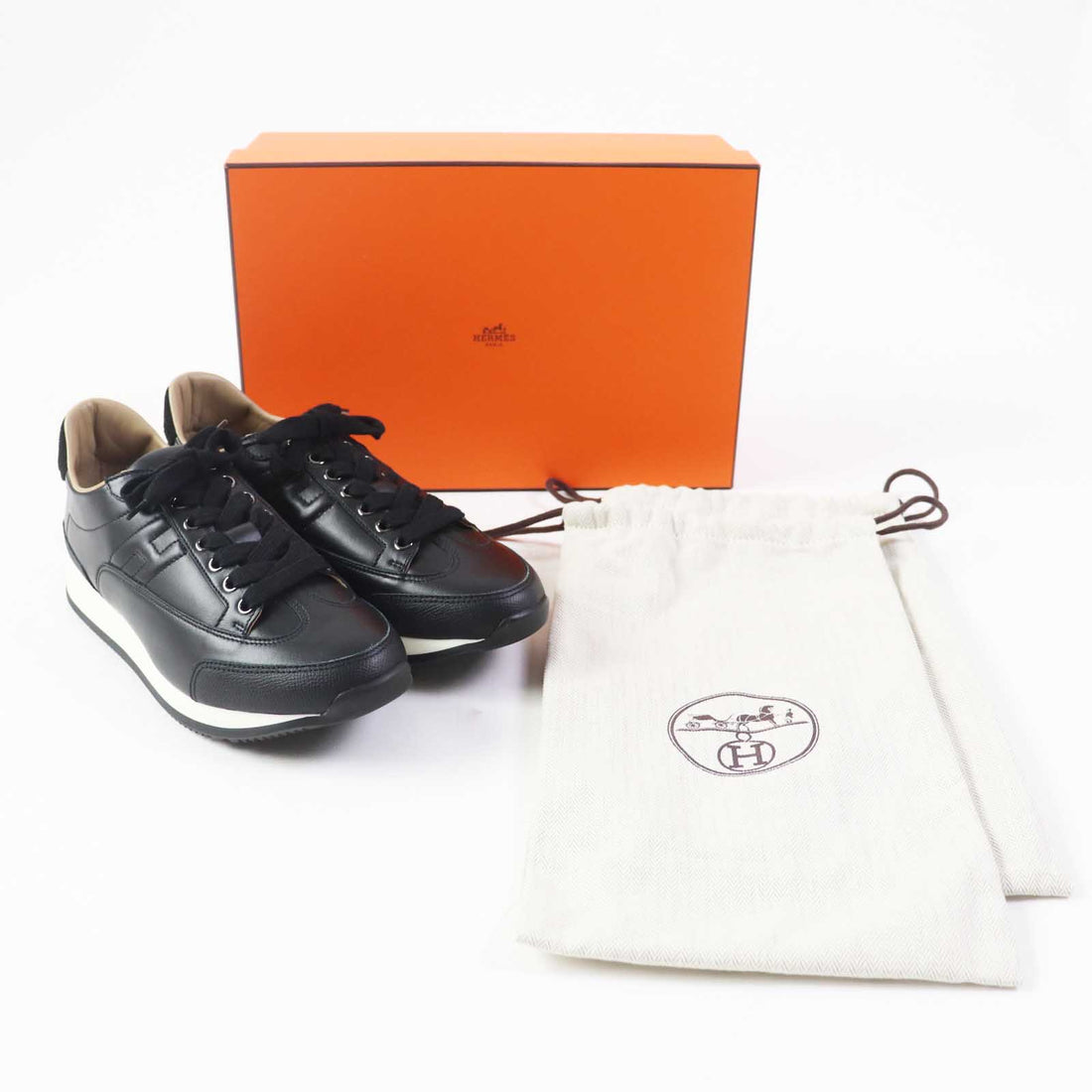 HERMES Leather Sneakers Black 37.5 Women